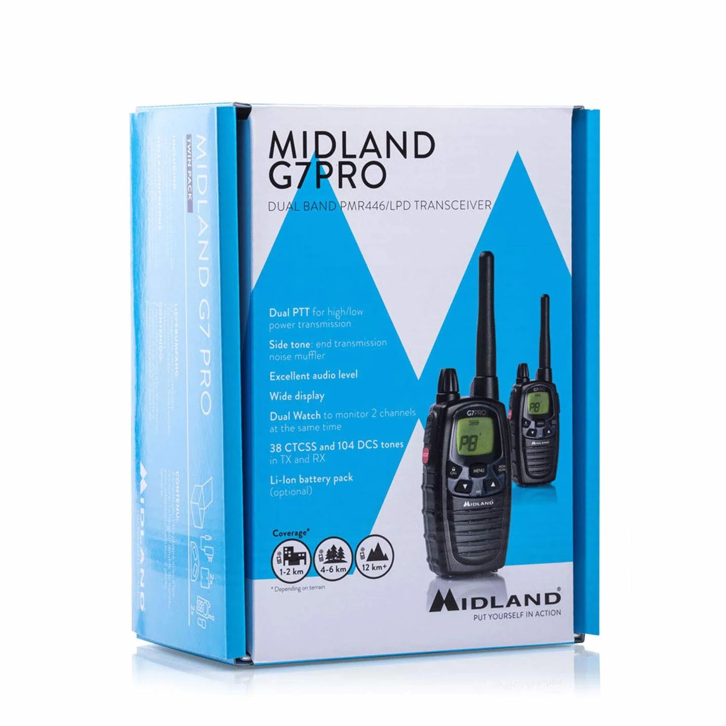 Midland G7 Pro C1090.13, Radio OdbiornikNadawczy Walkie Talkie 8 Kanałów PMR446, Baterie Ładowalne AA 800 mAh, Ładowarka Stacjonarna i Uchwyt Na Pas, 2 OdbiornikiNadawcze