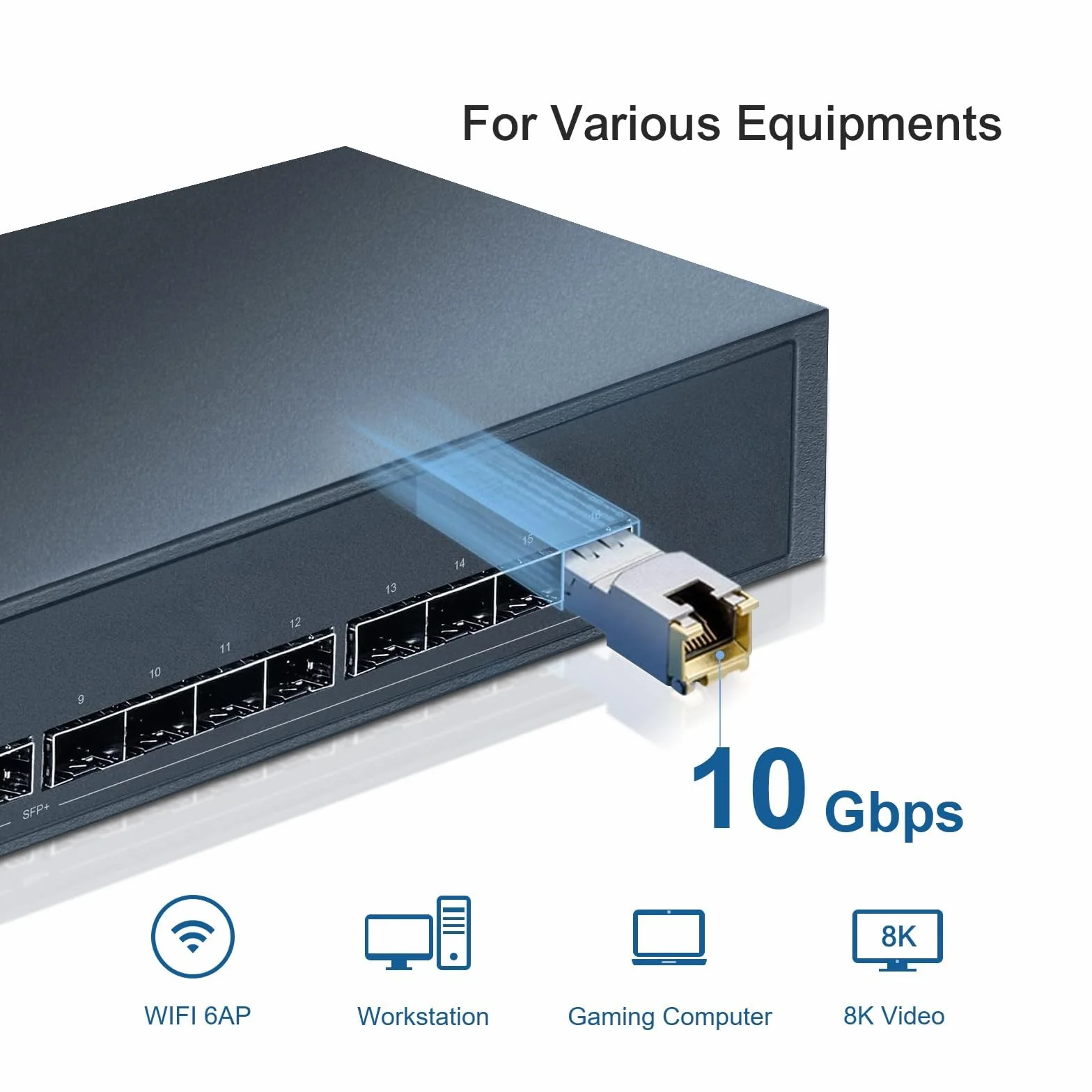 QSFPTEK 1,25G/2,5G/5G/10G-T SFP+ RJ45 30 m 10 Gb-T moduł miedziany 10GBASE-T nadajnik-odbiornik Mini-Gbic do Cisco SFP-10G-T-S, Ubiquiti UF-RJ45-10G, Mikrotik, do 30 m