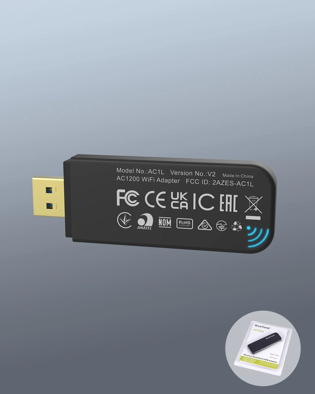BrosTrend Adapter Linux USB WiFi AC1200 obsługuje Kali, Ubuntu, Mint, MATE | Debian, Kubuntu, LMDE, Zorin, Raspberry Pi 2+, Windows 11, bezprzewodowy dwupasmowy klucz sprzętowy Linux WiFi 5 GHz/867 Mb