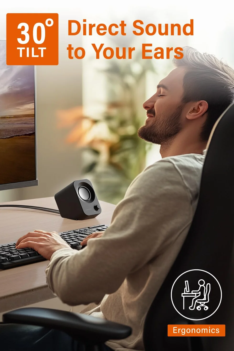 FUNLOGY Głośnik - głośniki stereo 14 W, zasilanie USB, kompaktowy rozmiar z nachyleniem 30°, regulacja głośności, do komputera stacjonarnego, laptopa, monitora, konsoli do gier, czarny