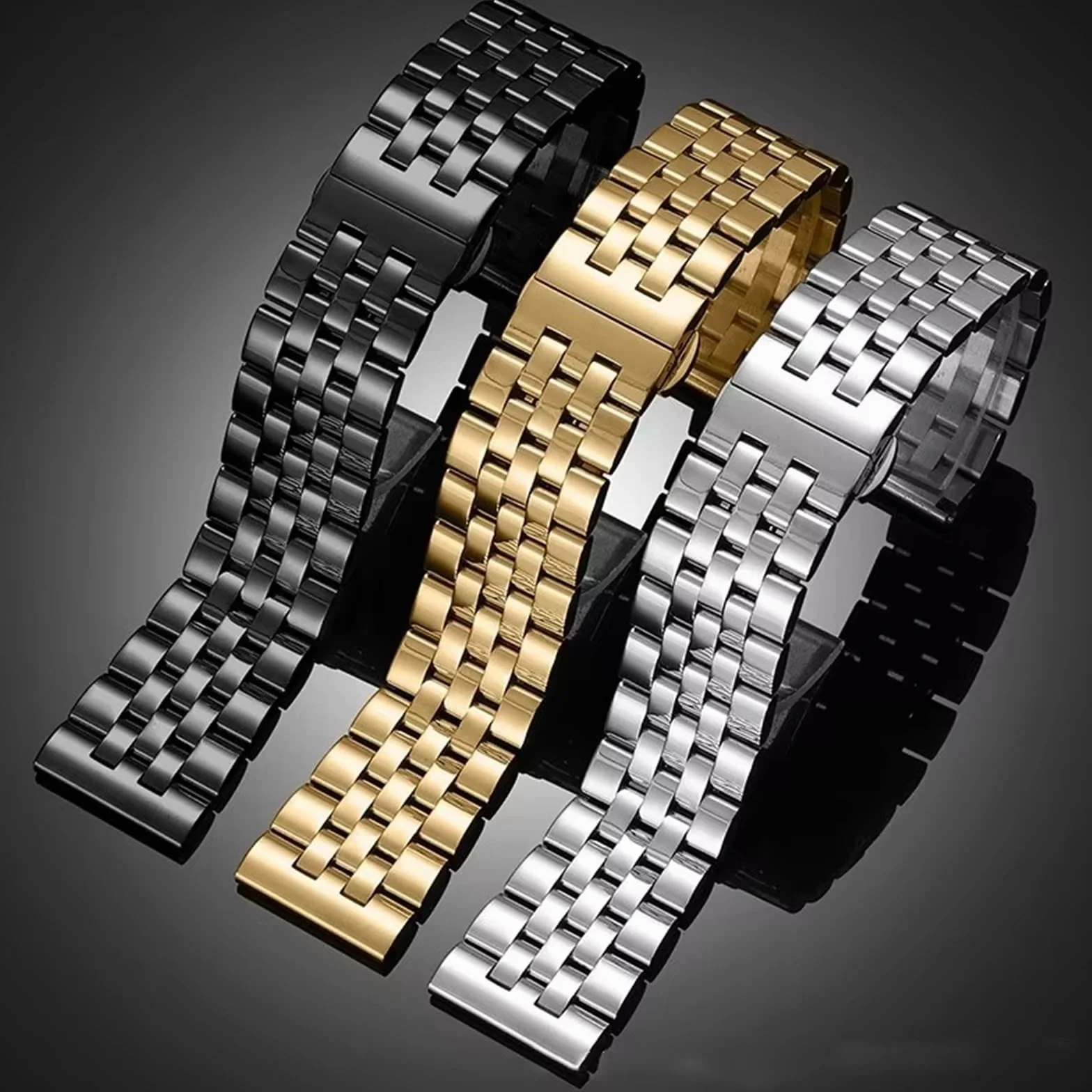 Paski do smartwatchy, Pasek do zegarka ze stali nierdzewnej 20 mm 22 z szybkim zapięciem, zegarków męskich i damskich, pasuje większości tradycyjnych akcesoriów(Black Silver,22mm)