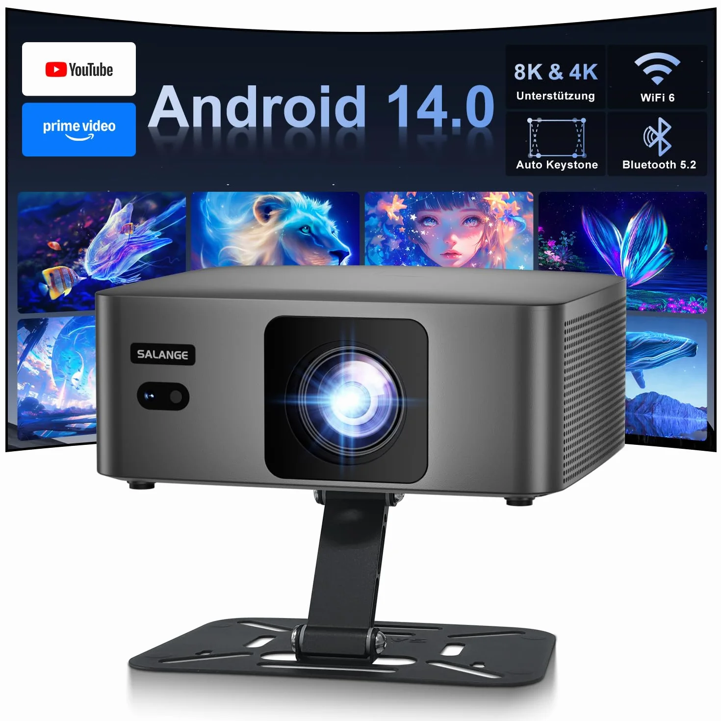ZDSSY Mini projektor 8K obsługuje Native 1080P Smart Projektor Android 14, przenośny, z WiFi 6 BT 5.2 Auto Keystone, przenośny projektor, mały projektor do telefonu komórkowego, kino domowe ze