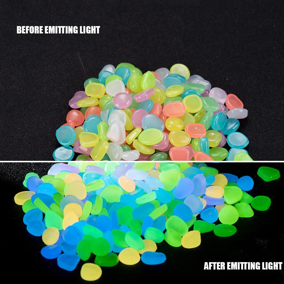 100 sztuk świecących kamieni, kolorowe świecące kamienie, świecące kamyki fluorescencyjne kamienie ogrodowe, jasne kamienie ogrodowe, do ogrodu, terrarium, ścieżek, dziedzińca, doniczki,