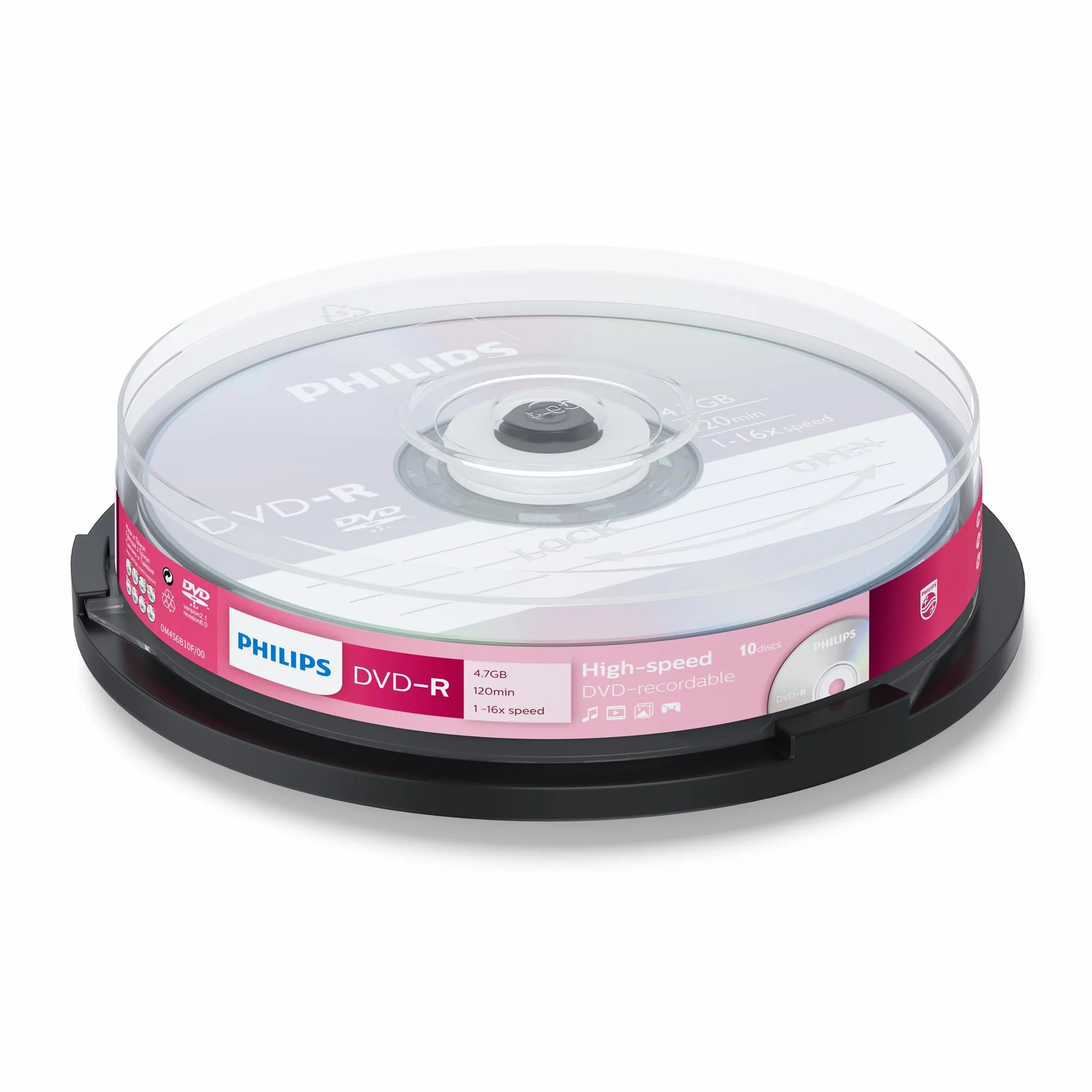 Philips DVD-R nośniki o wysokiej prędkości High-speed (4,7 GB / 120 minut wideo, 1-16x prędkość, wrzeciona 10 szt.)
