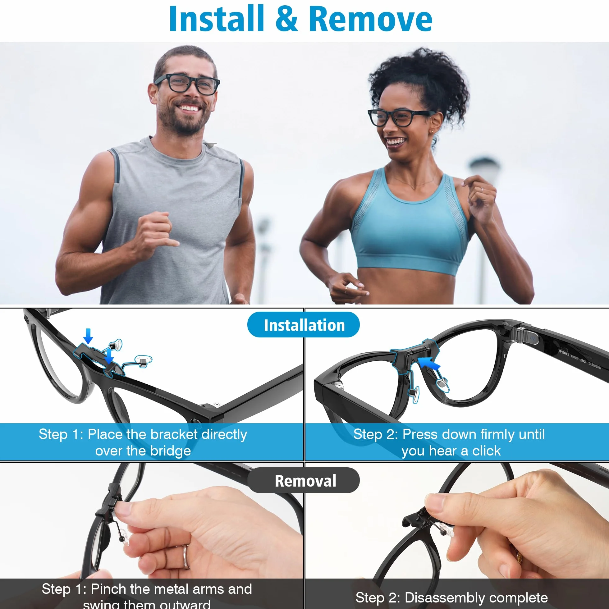 Hibloks Silikonowe Nakładki na Nos Ray-Ban Meta Skyler Gen 1/2 (Rw4010/Rw4014 52-20), Antypoślizgowe, Zdejmowane