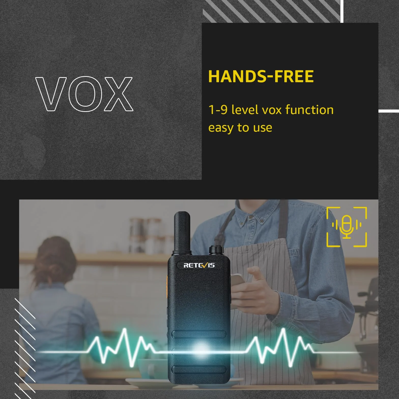 Retevis RT622P Walkie Talkie Mini, 15mm Ultra-cienki, USB-C Akumulator Krótkofalówka 1620mAh Bateria, VOX, Profesjonalna Restauracja Walkie Talkie Przenośne ze Słuchawkami (4 Szt., Czarny)