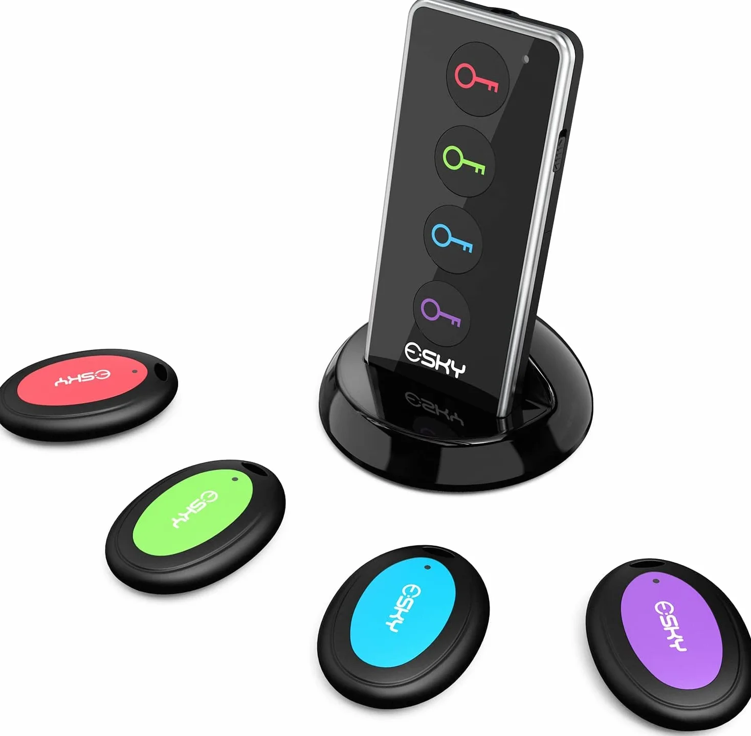 Esky 4 w 1 bezprzewodowy lokalizator kluczy, lokalizator przedmiotów RF z latarką LED i podstawą dla kluczy, psów, kotów, portfela, telefonu komórkowego, najlepsze prezenty