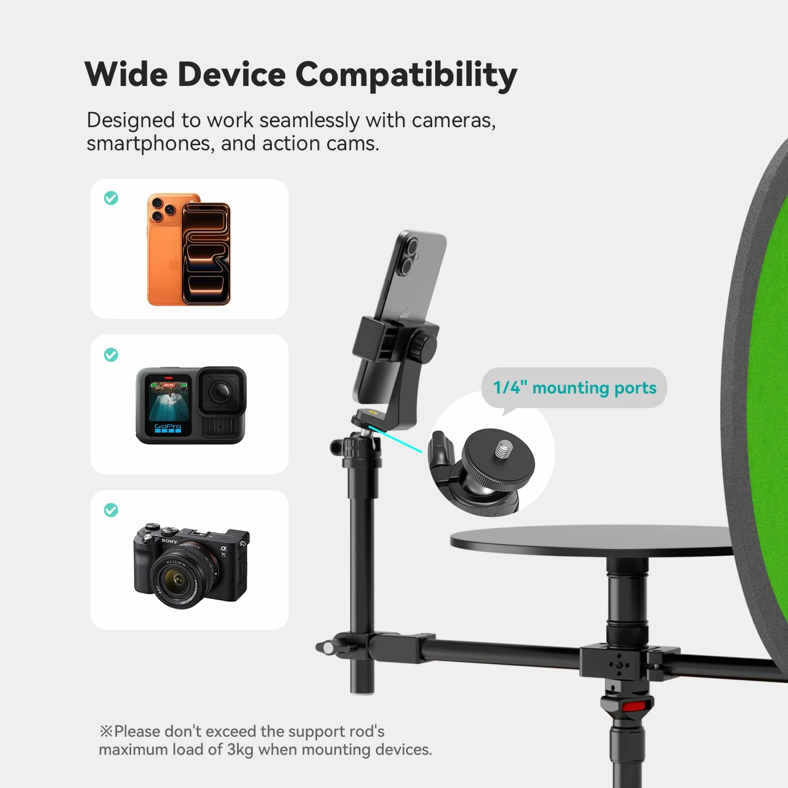 Obrotowa platforma o 360° z tłem, modułowy stół obrotowy do wideo i fotografii produktów, płynny obrót z podwójnym łożyskiem, do smartfonów, lustrzanek cyfrowych i lustrzanek, 5 kg – V360MINI