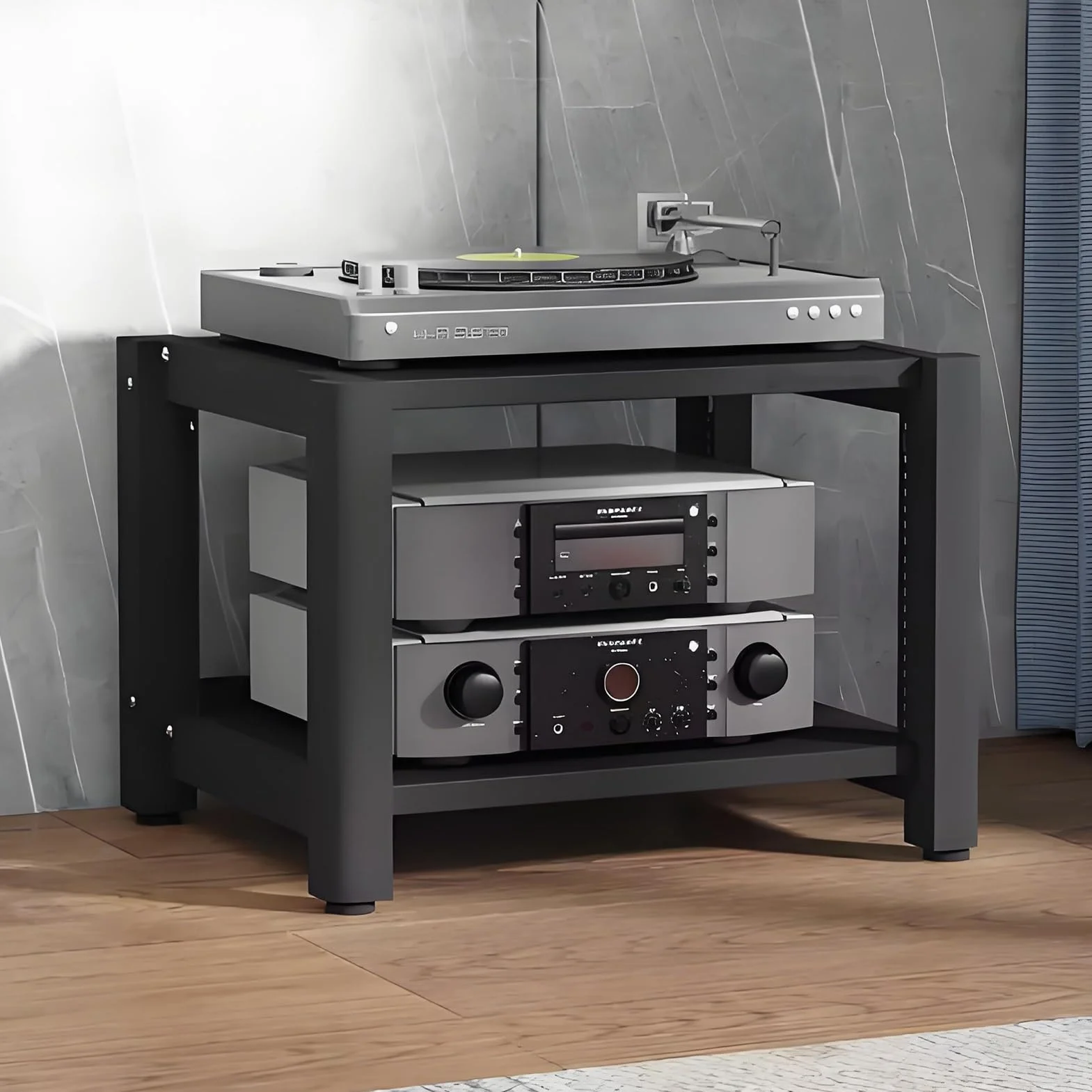 3/4-poziomowy stojak na Audio-wideo Półkami, stojak na sprzęt audio-wideo, Stojak Na Media, stojaki na sprzęt hi-fi i stojak pod telewizor do salonu, gier, pokoju nagraniowego(Black,23.6"x19.6"