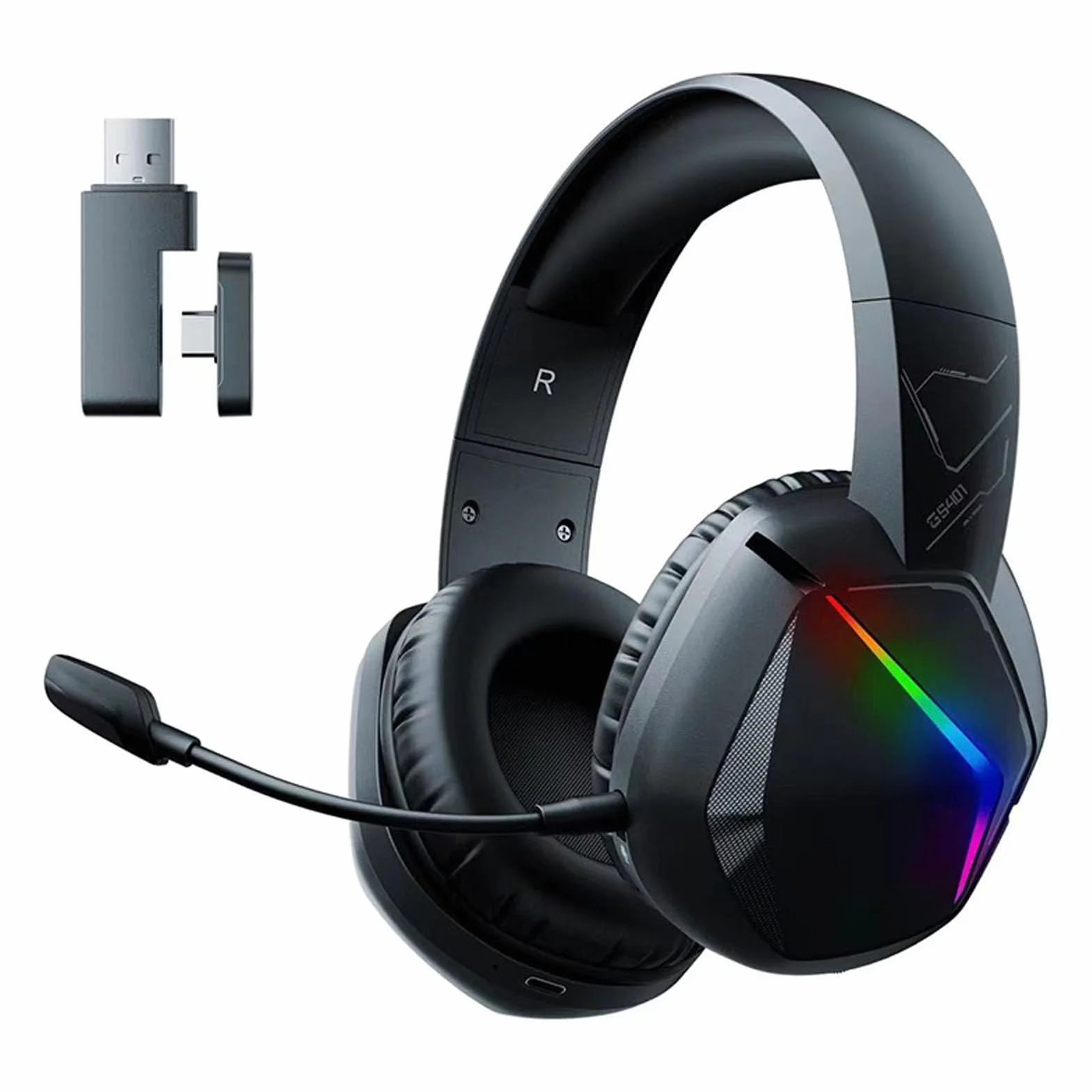 Bezprzewodowy Zestaw Słuchawkowy do Gier z Mikrofonem, Słuchawki do Gier Bluetooth, Bateria 45 Godzin, Fajne Oświetlenie RGB, Dźwięk Stereo, Ergonomiczna Konstrukcja, do Laptopa