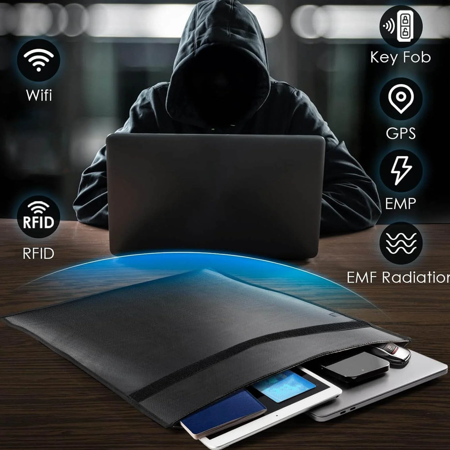 Torby Faradaya na Telefony, 2 szt. Torby Faradaya Dowód EMP na Laptopy, Tablety i Kluczyki do Samochodu, Brelok do Kluczy, Wodoodporny Ognioodporny Pokrowiec Faradaya 8,2 X 4,7