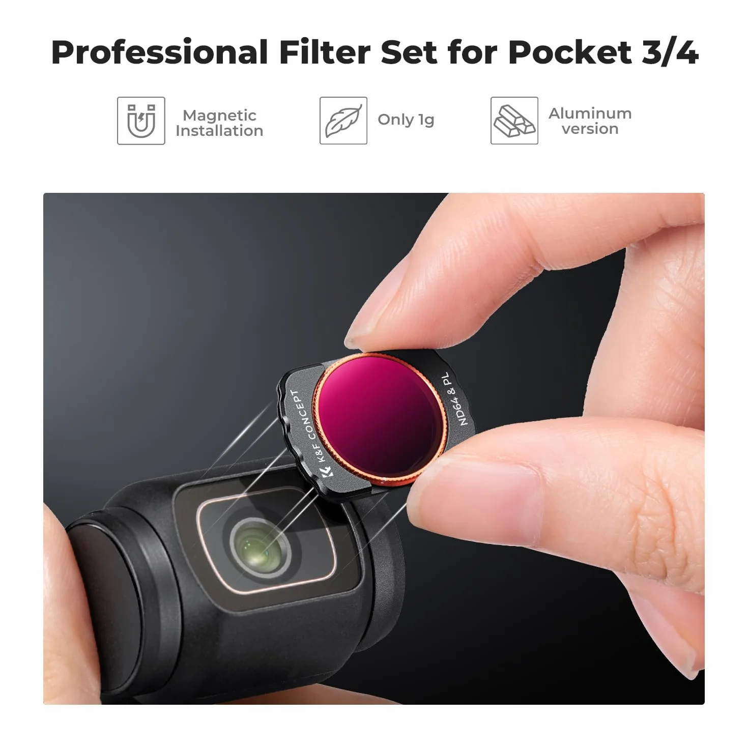 K&F Concept 6-pak filtrów magnetycznych do Pocket 3- UV, CPL, ND16/PL, ND32/PL, ND64/PL, ND256/PL - ochrona obiektywu polaryzacyjna ND, 28-warstwowa powłoka szkło optyczne