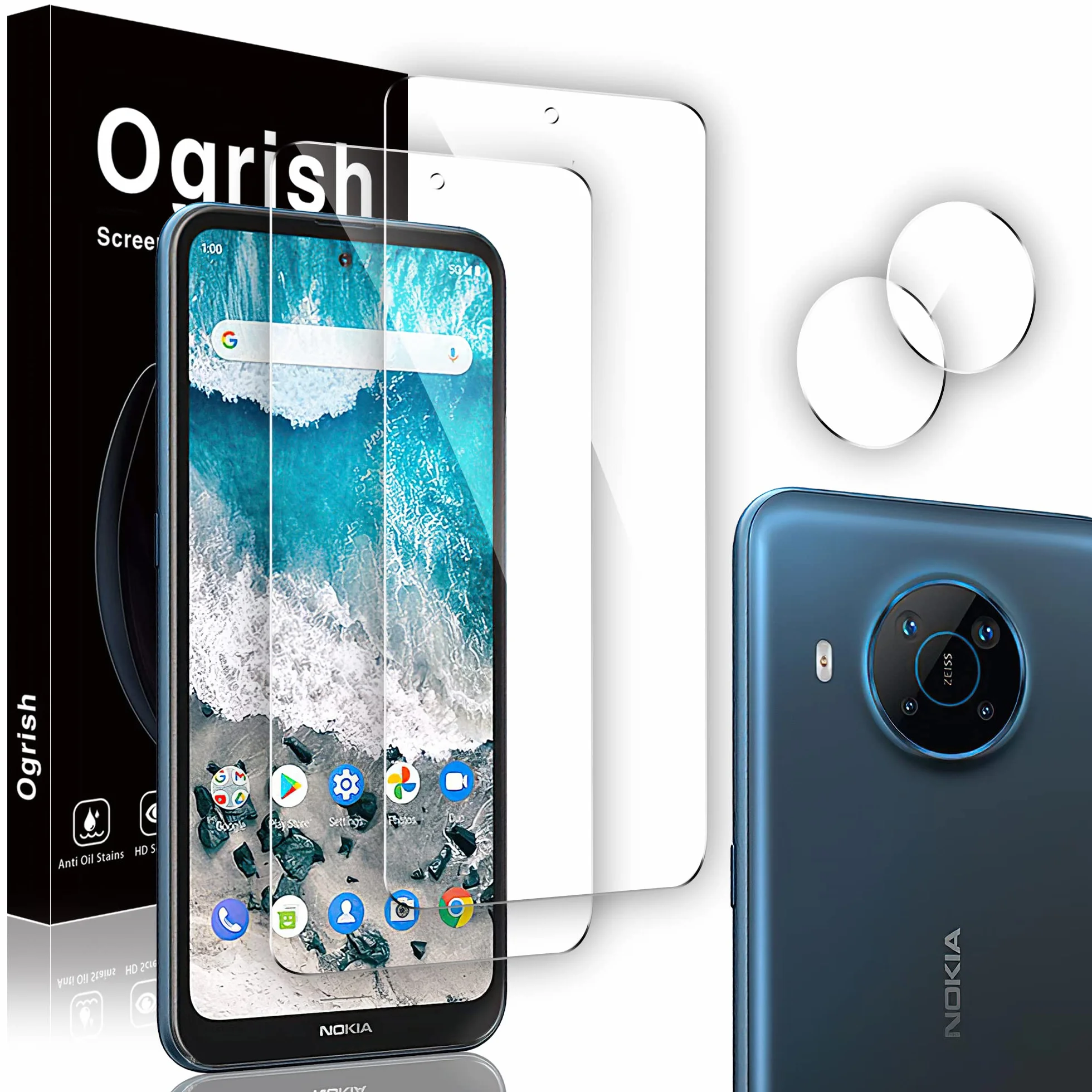 Ochraniacz ekranu ze szkła hartowanego do Nokia X100 i 2-pak ochraniaczy obiektywu aparatu, ochrona przed odciskami palców, odporna na zarysowania, przejrzystość HD, 2 szt