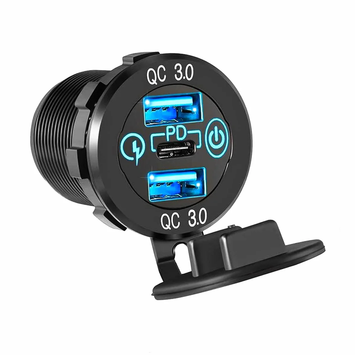 Gniazdo ładowarki samochodowej USB Alnicov 12V/24V 36W Szybkie ładowanie QC3.0 Podwójna ładowarka USB Panel zasilania Szybkie ładowanie Adapter z przełącznikiem Woltomierz LED