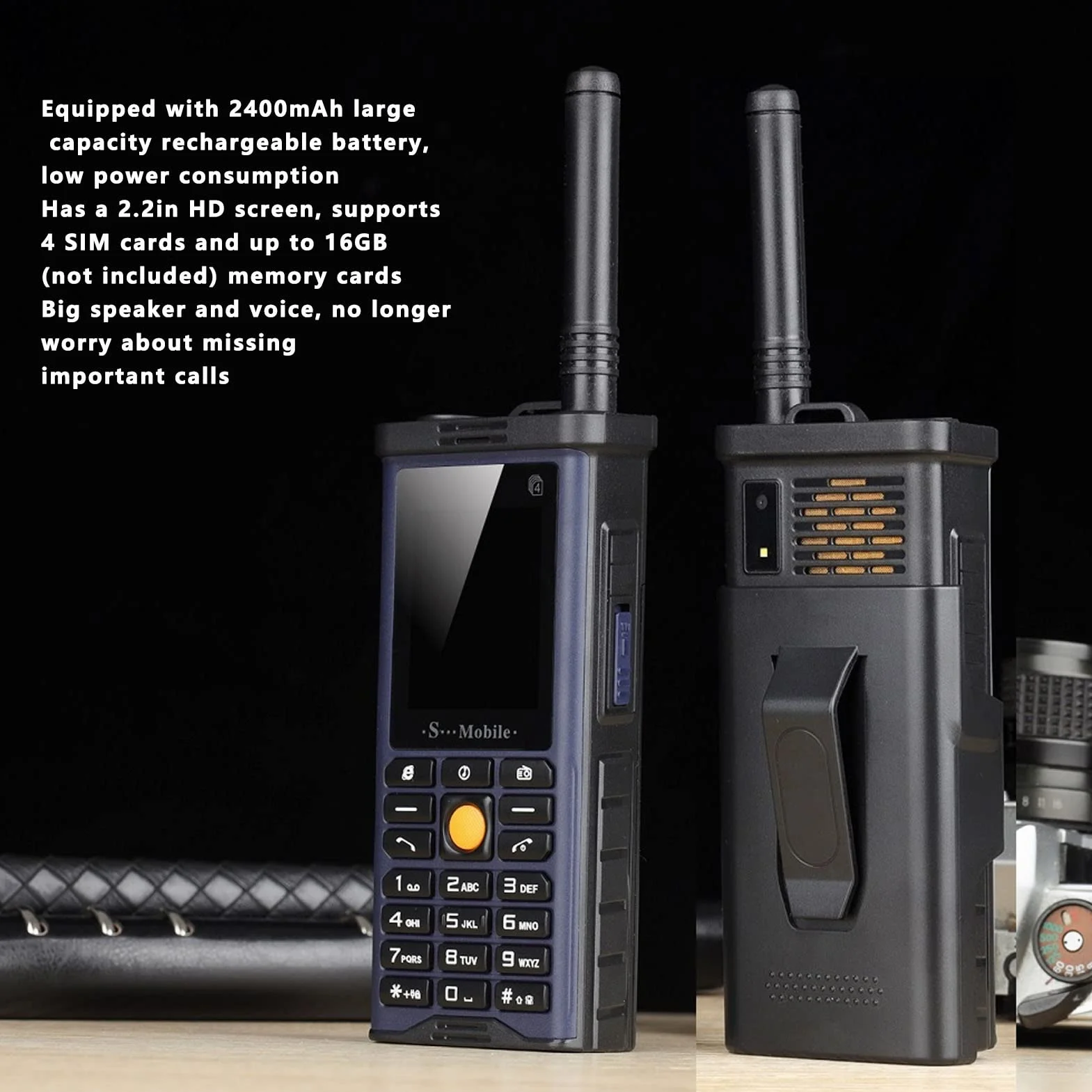 Odblokowany Telefon Komórkowy dla Seniorów, 2G Big Button Senior Cell Phone ze zdejmowaną anteną, Głośna głośność, Latarka, 4 Karty SIM do 16 GB, pojemność 2400 MAh, łatwy w