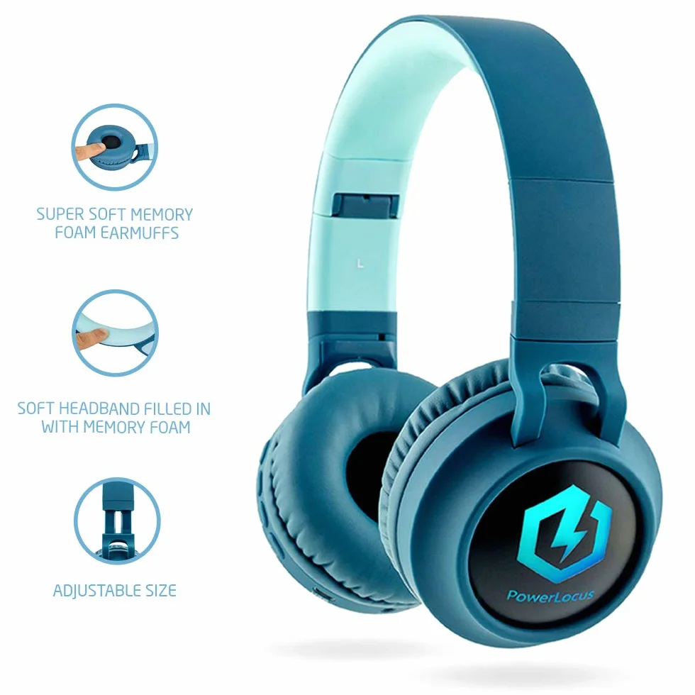 PowerLocus słuchawki dziecięce, słuchawki nauszne z ogranicznikiem głośności 85dB, światło LED, składane słuchawki stereo HD,bezprzewodowe i kabel, wbudowany mikrofon do telefonukomórkowego,tabletu