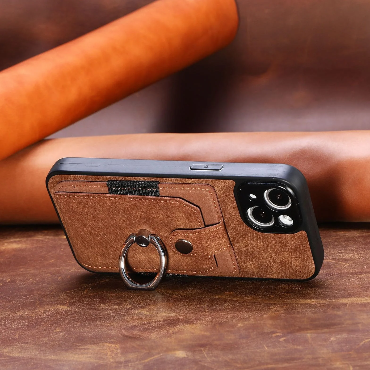 Generic etui kompatybilne z iPhone 15 Pro (kolor: różowy) portfel skórzany uchwyt pierścieniowy twardy silikonowy futerał na tył
