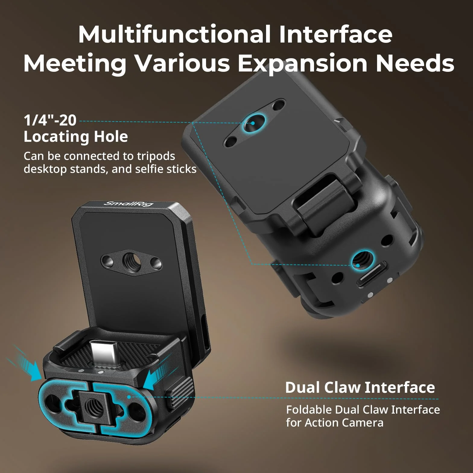 SMALLRIG Magnetyczna Płytka Tylna QR do DJI Osmo Pocket 4/3, Interfejs USB-C, Otwór Pozycjonujący 1/4”-20” i Dwukierunkowy Interfejs Magnetyczny, Regulacja Swobodna w Zakresie 180°-6359