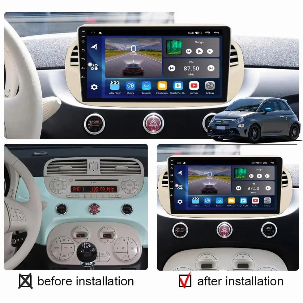 Radio Samochodowe Z Ekranem Dotykowym dla FIAT 500 2007-2015 Android 15 9 Inches Wyświetlacz Samochodowy Steering Wheel Controls Do, 8 Core 8G+128G