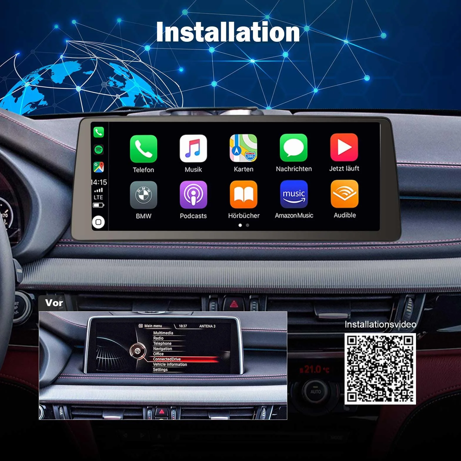 Erisin 12,3" 8-rdzeniowy 8 GB + 128 GB Android 14 radio samochodowe GPS nawigacja do BMW X5 F15 (2014-2017) NBT obsługuje IPS OEM iDrive CanBus Bluetooth 5.0, bezprzewodowy CarPlay Android Auto DAB+