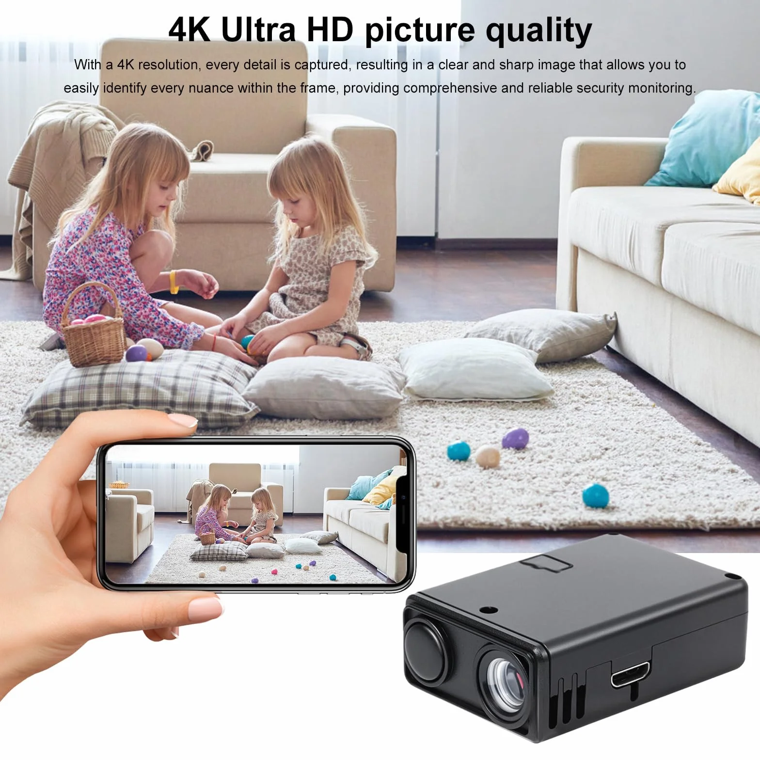 Mała kamera wideo 4K WiFi z wykrywaniem ruchu, mini kamera monitorująca, zdalne sterowanie aplikacją do nadzoru wewnętrznego
