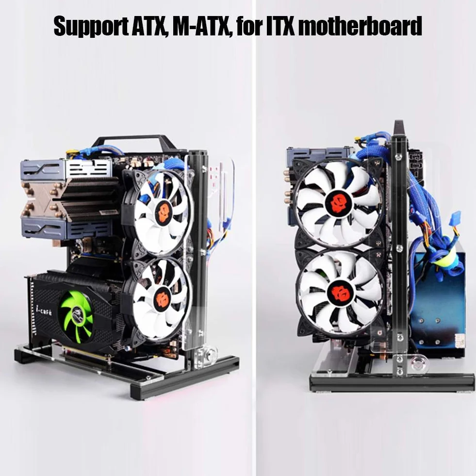Offenes PC-Gehäuse, ATX/M-ATX/ITX-Gehäuse mit offenem Gehäuse für vertikale Übertaktungstests, DIY-Gehäuse mit offenem Rack und Griff, 20x20-Aluminiumprofil(Schwarz)