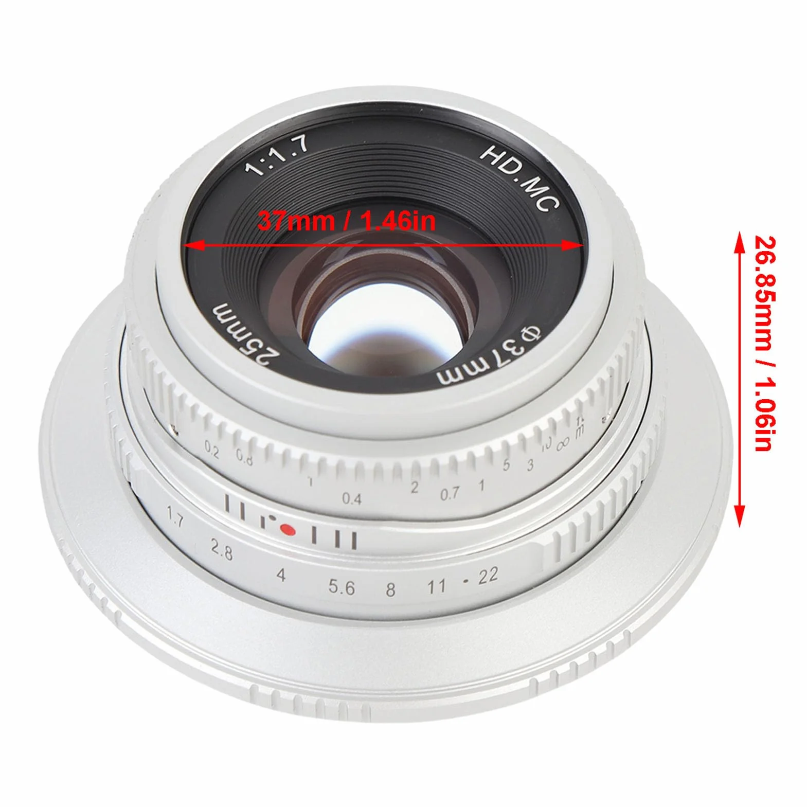 Obiektyw Stałoogniskowy z manualną regulacją Ostrości do Aparatów R7 R10 R50 R100 RP R5 R6, 25 Mm F1.7 APS - Obiektyw Formatu C MF o Dużej Aperturze do Aparatów Bezlusterkowych z (SILVER)