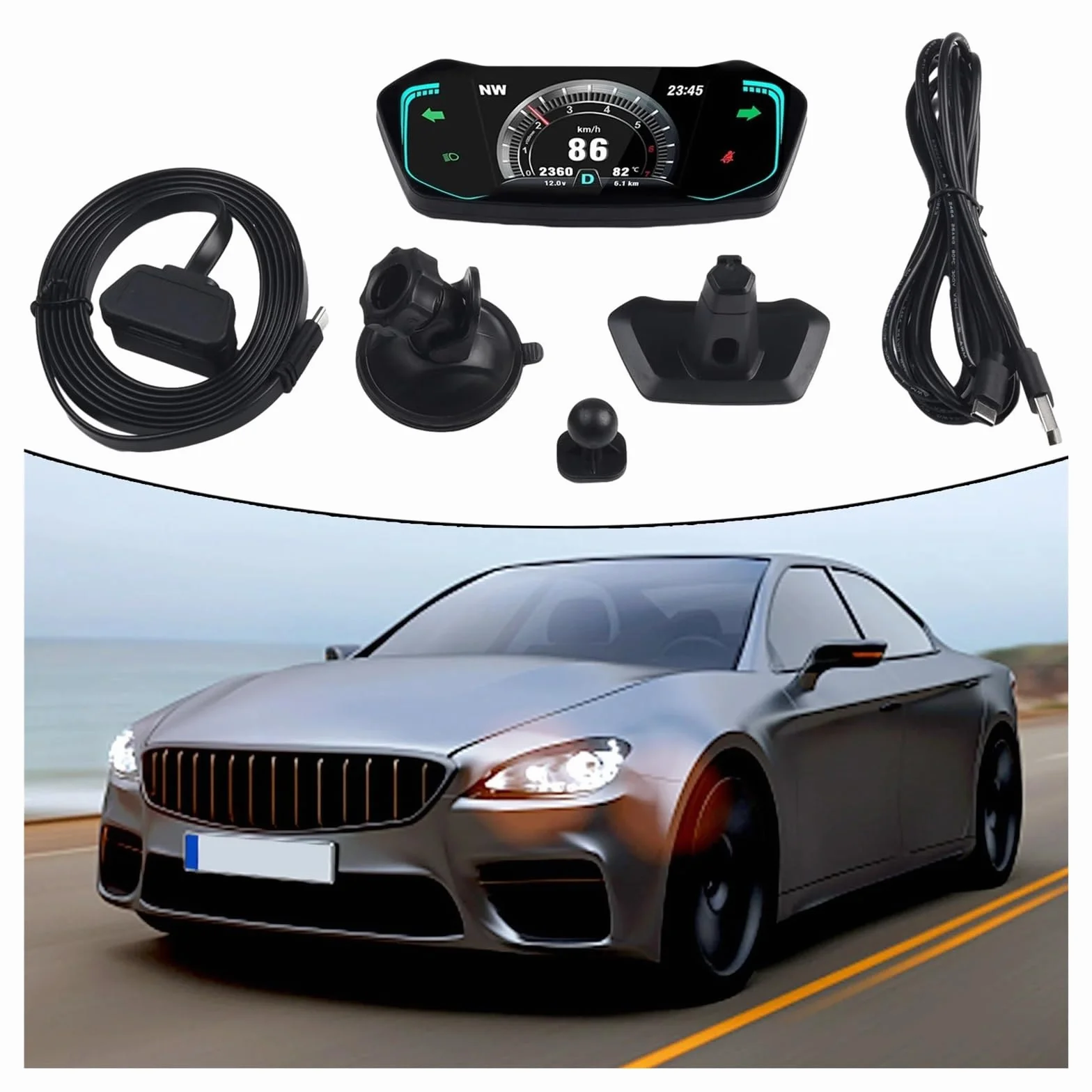 Panele Instrumentów Samochodowych Universal Car HUD Uniwersalny Alarm Samochodowy Temp Samochodowy Cyfrowy Wyświetlacz Head Up Wskaźnik RPM Prędkościomierz
