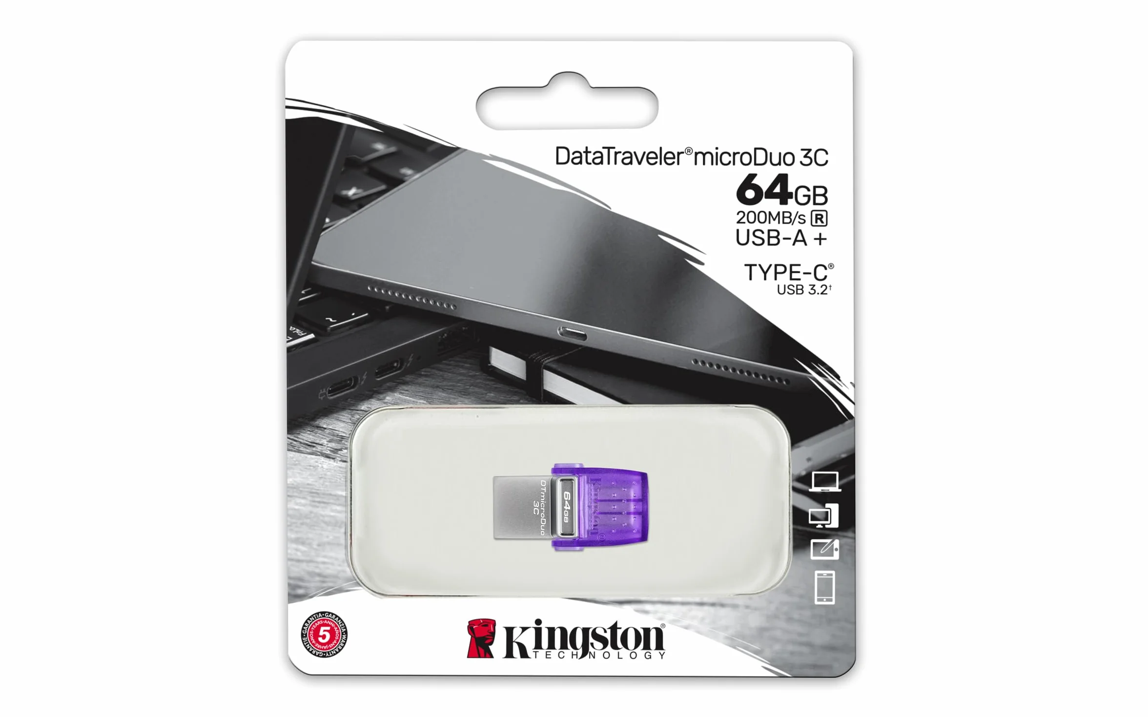 Kingston DataTraveler microDuo 3C pamięć USB 64 GB USB Gen 3 typ C i typ A - DTDUO3CG3/64GB