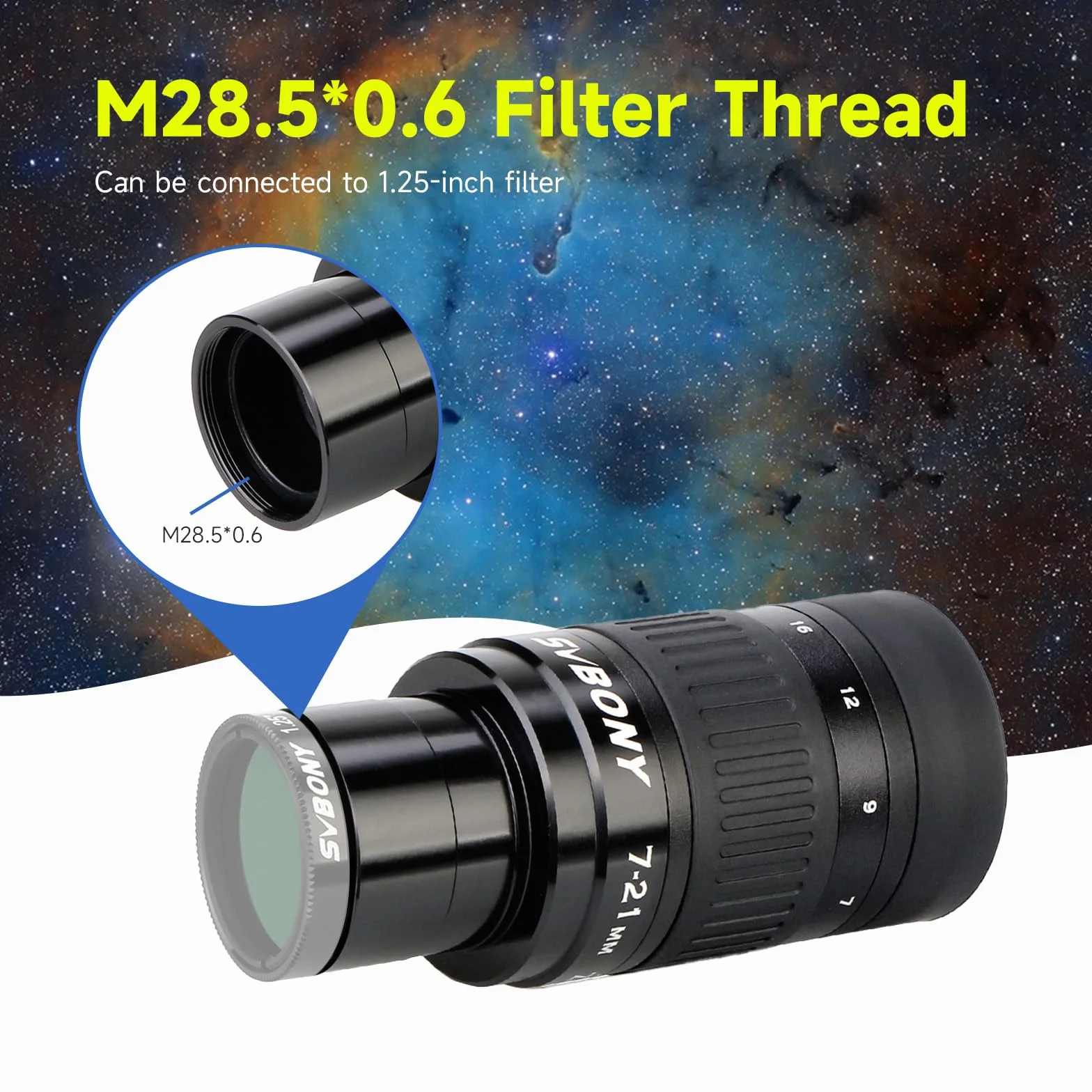 Svbony SV135 Okular Zoom 1,25 cala 7-21mm FMC do Teleskopu | Teleskop Okularowy Zoom, Okular 1,25 cala 7-21mm Okular FMC Zoom do Teleskopu