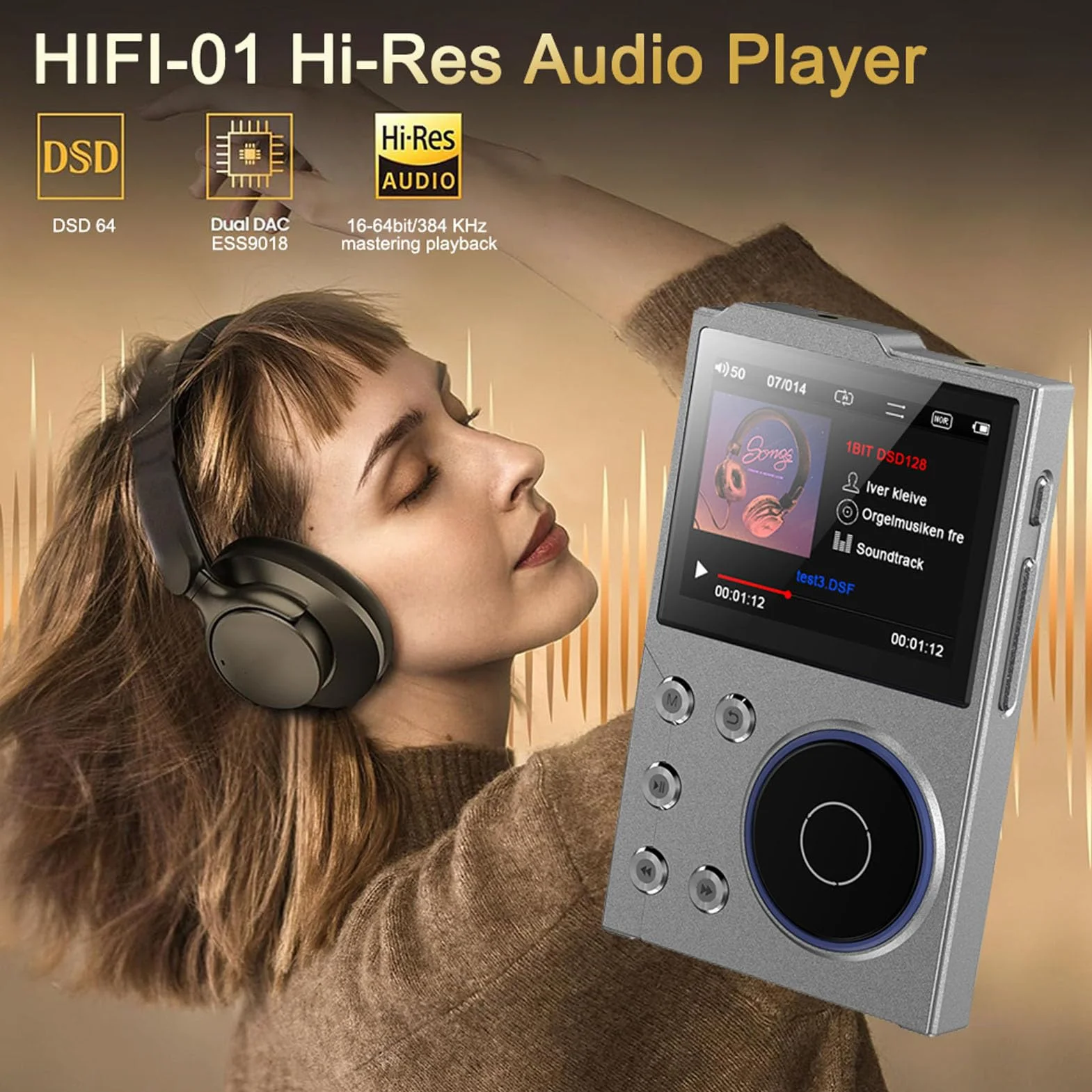 Odtwarzacz MP3, Przenośny Odtwarzacz Muzyki MP3, Odtwarzacz MP3 HiFi Bezstronny Dźwięk z Ekranem HD, z USB OTG dla Cyfrowego Odtwarzacza Dźwiękowego