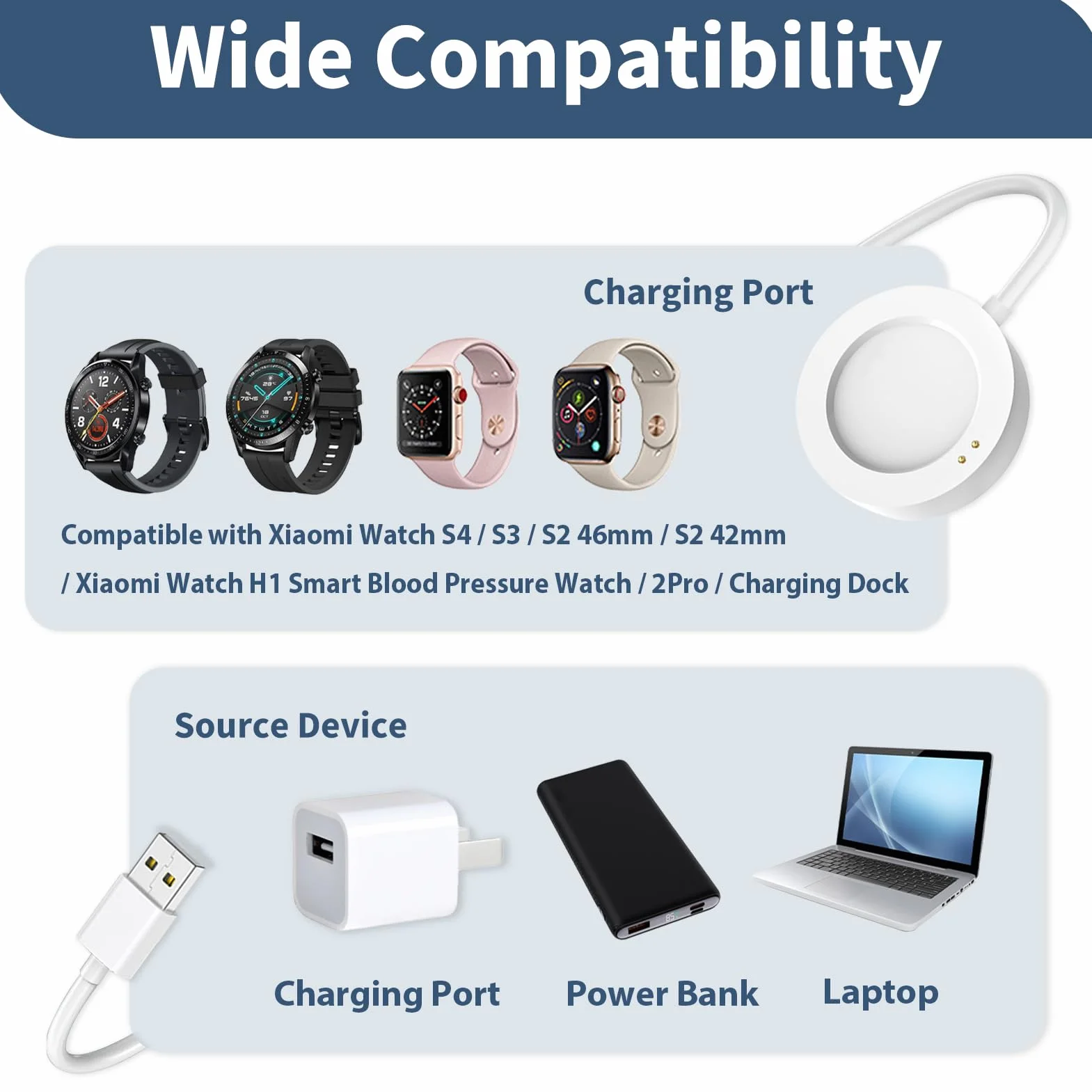 Magnetyczna ładowarka USB C do Xiaomi Watch S3 S2 H1 2 Pro, kabel 100 cm, biały