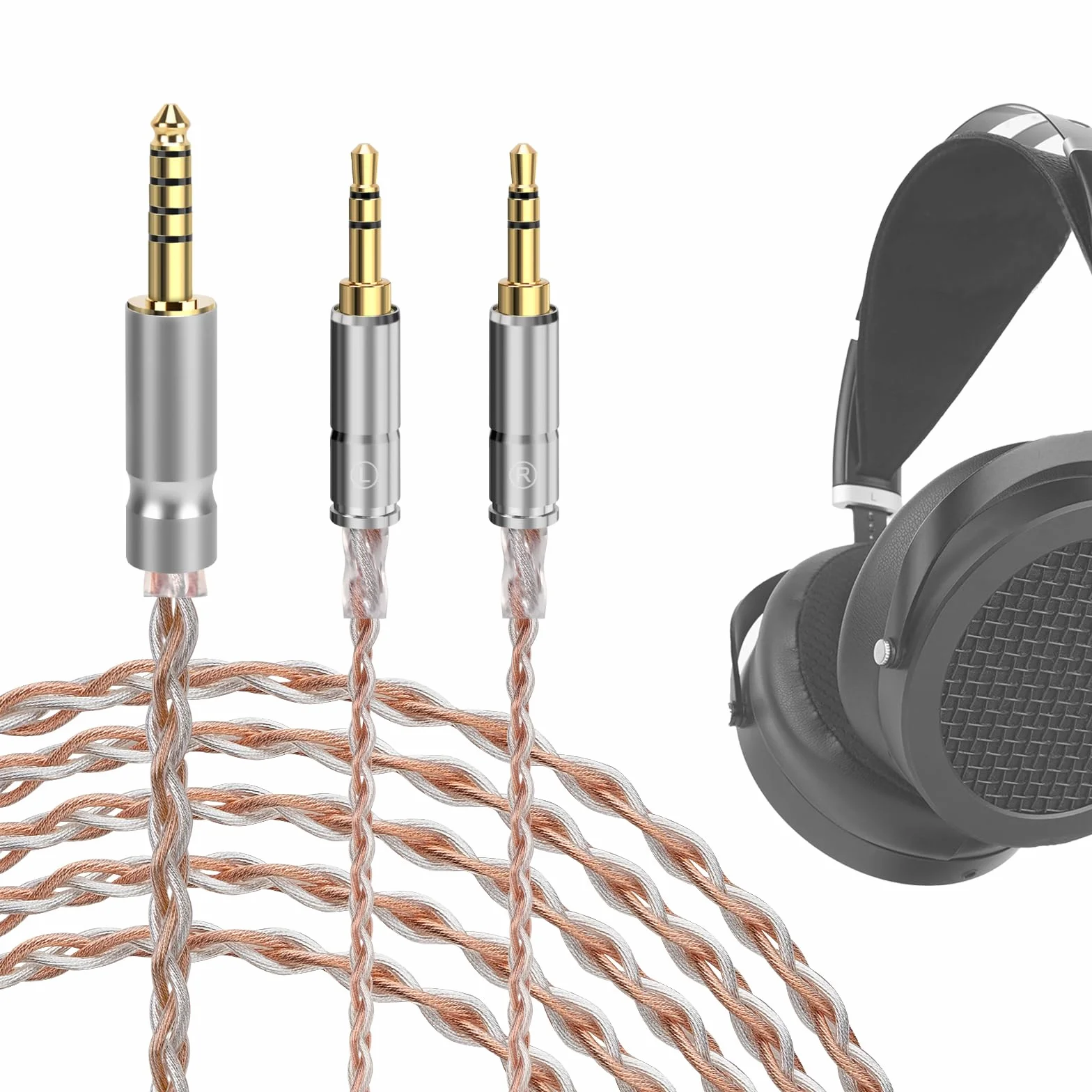 Geekria Kabel audio Apollo Copper Silver Mixed Upgrade kompatybilny z HIFIMAN SUSVARA UNVEILED, słuchawki SUNDARA HE4XX 400i, 4,4 mm do dwóch 3,5 mm zamienny przewód słuchawkowy (8,2 stopy / 2,5 m)