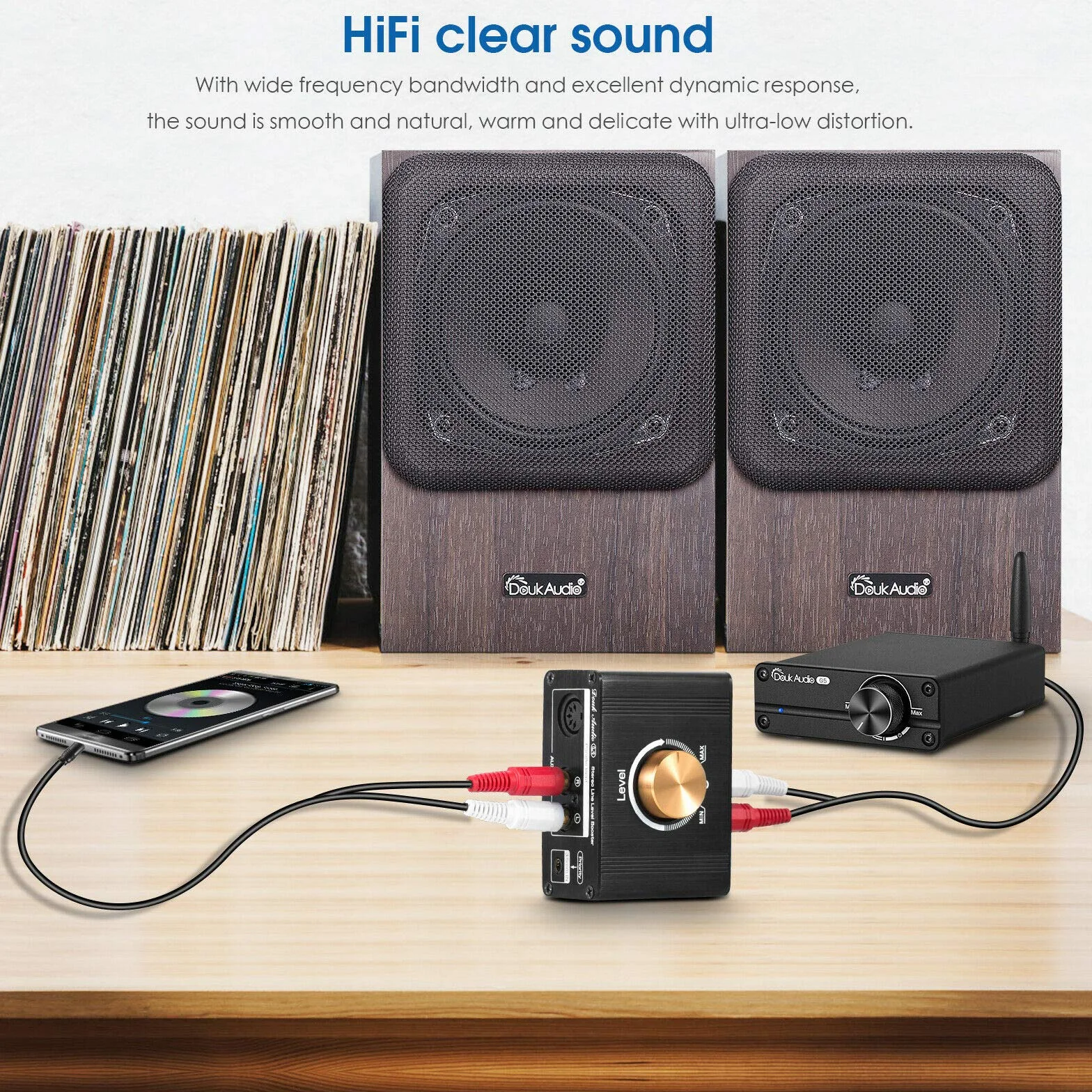 Mini wzmacniacz liniowy stereo boost preamplifier audio dla MP3, iPod, iPad, iPhone, wzmocnienie 20dB + regulator głośności