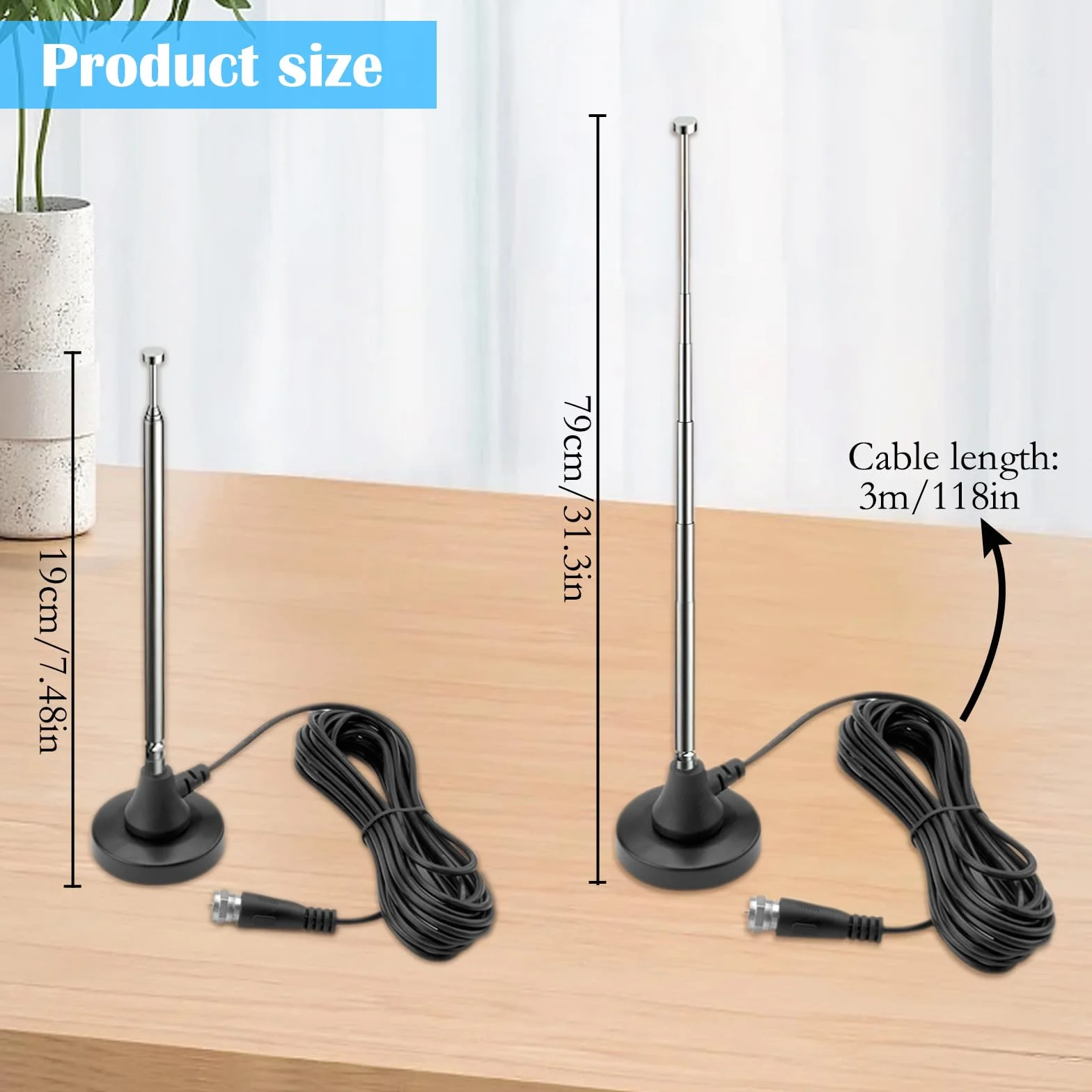 Antena radiowa DAB FM teleskopowa z podstawą magnetyczną kabel 3 m 75 omów DAB+