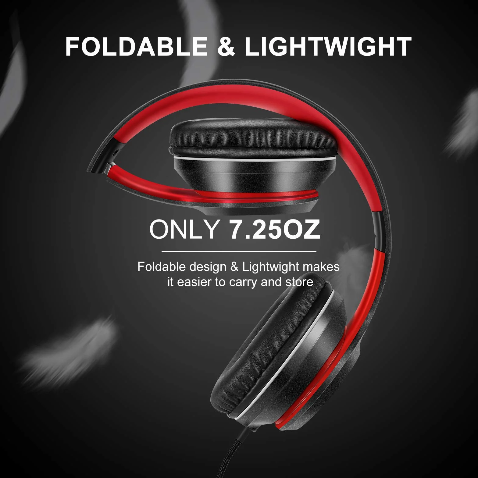 LORELEI X8 Słuchawki nauszne z mikrofonem, nieplączący się sznurek nylonowy 1,45 m, z wtyczką 3,5 mm, lekkie, składane i przenośne, do smartfona, tabletu, komputera, odtwarzacza MP3/4,