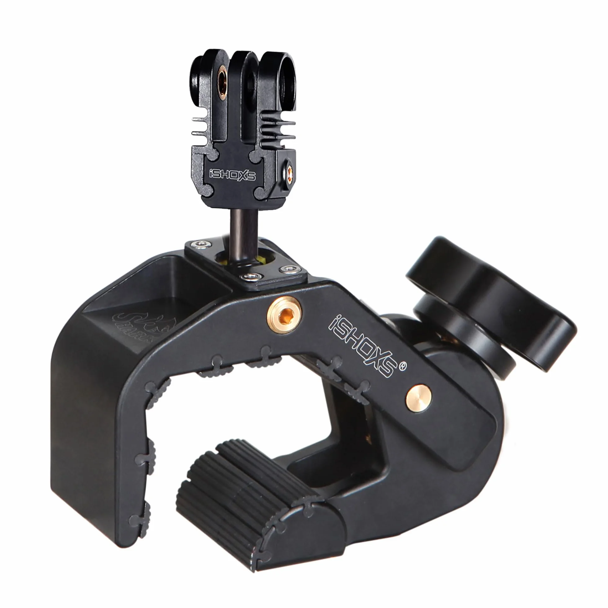 Shark – Solidny uchwyt do GoPro i kamer akcji | Dla profili Ø 28-65 mm (okrągłych lub płaskich) | Aluminium CNC, mocne trzymanie | Idealny do motocykli, MTB, rowerów, outdooru i przygód
