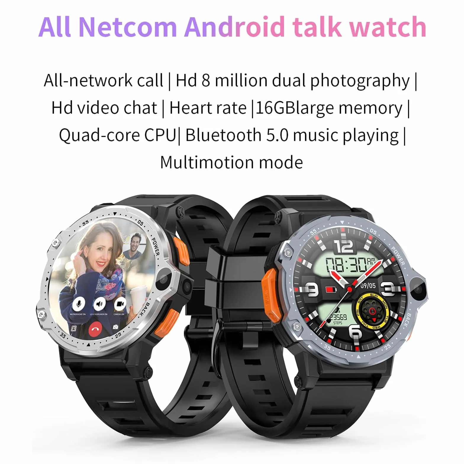 Sportowy inteligentny zegarek 4G, Android 8.1 SIM, z podwójną kamerą, pulsometrem, nawigacją GPS, trybami Multi-Sport, płatność offline, prezenty dla mężczyzn