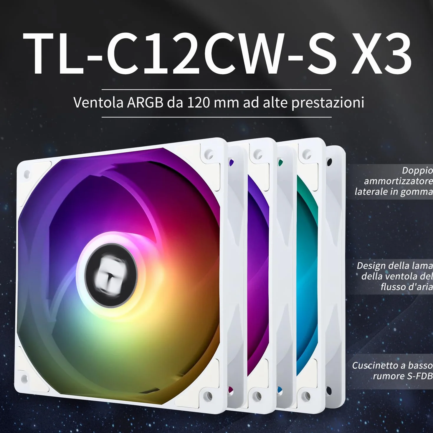 TR Wentylator CPU TL-C12CW-S X3 120 mm, biały wentylator chłodzący ARGB, 4-pinowy wentylator komputerowy PWM z wentylatorem chłodzącym S-FDB, do wentylatora chłodzącego 1550 obr./min (3 ilości)
