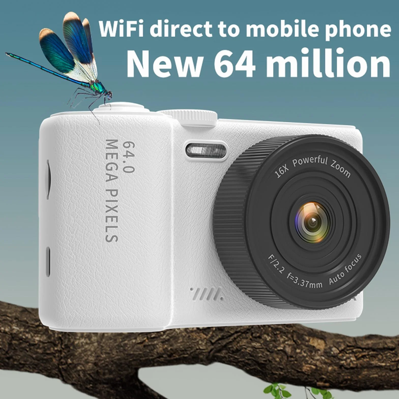 Andoer Aparat cyfrowy 4K z 3-calowym ekranem składanym, WiFi 64 MP, przenośny, kompaktowy aparat z zoomem cyfrowym 16x, karta TF 32 GB, akumulator dla nastolatków, dorosłych, początkujących, wbudowane