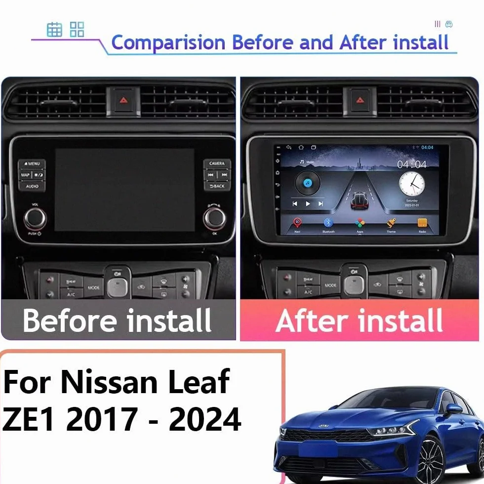 Radio Samochodowe Z Ekranem Dotykowym dla Nissan Leaf ZE1 2017-2024 Fm Am Bluetooth Usb Android Auto Radio Samochodowe Podwójne Steering Wheel Controls Do, 8 Core 6G+128G