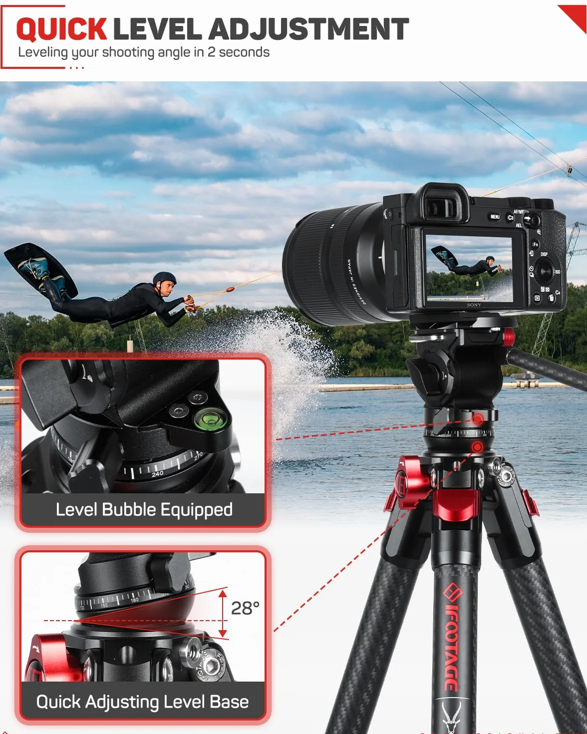 IFOOTAGE Zestaw statywu z włókna węglowego, lekki, kompaktowy statyw do aparatu z głowicą płynu, przenośny statyw do fotografii podróżnej, kompatybilny z aparatami Sony Canon Nikon DSLR - Gazelle