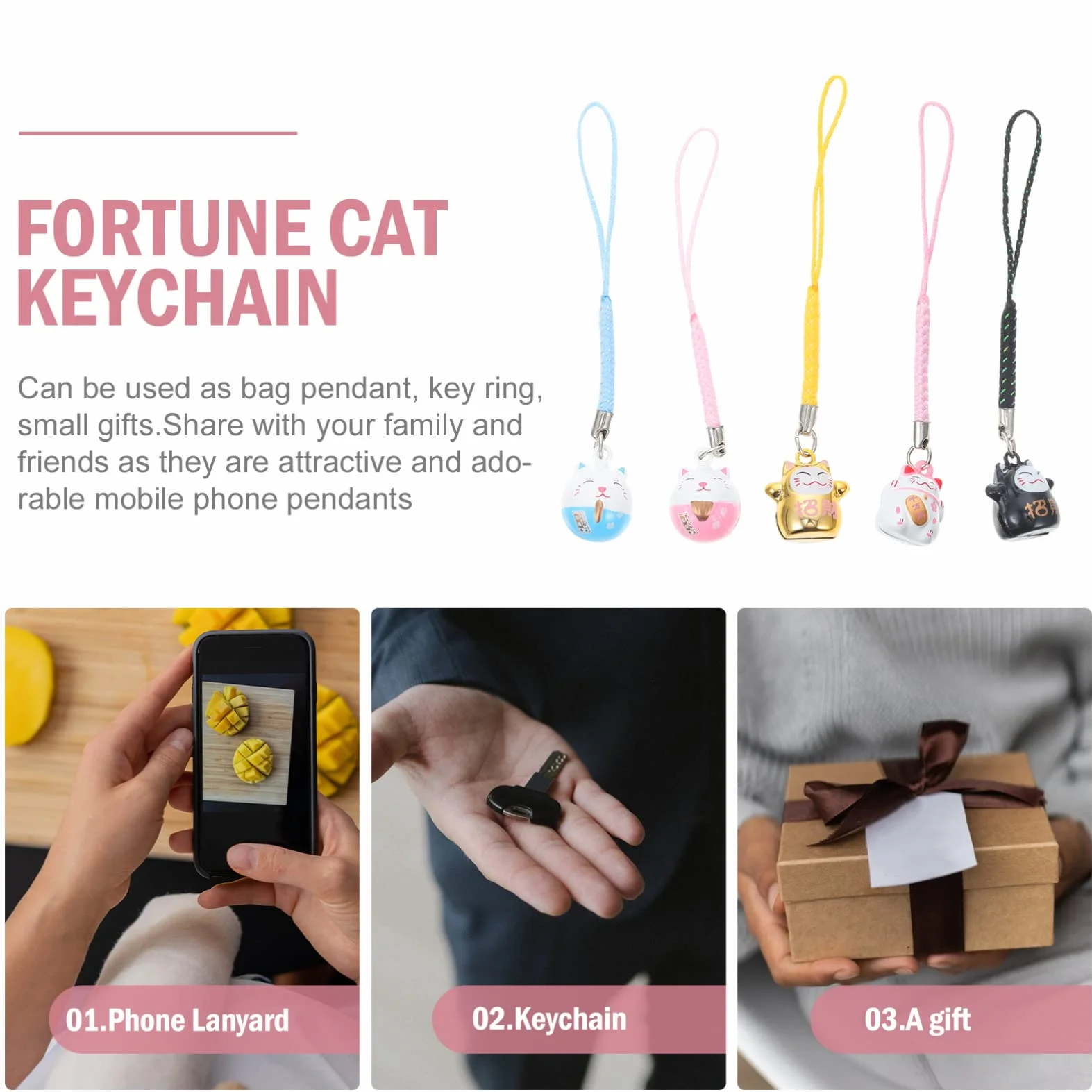 TOYANDONA Japoński Maneki Neko zawieszka na telefon komórkowy z kotem szczęścia, miedziana mrukający kot, dzwoneczek, biżuteria na telefon komórkowy, do samodzielnego wykonania breloczka, do samochodu