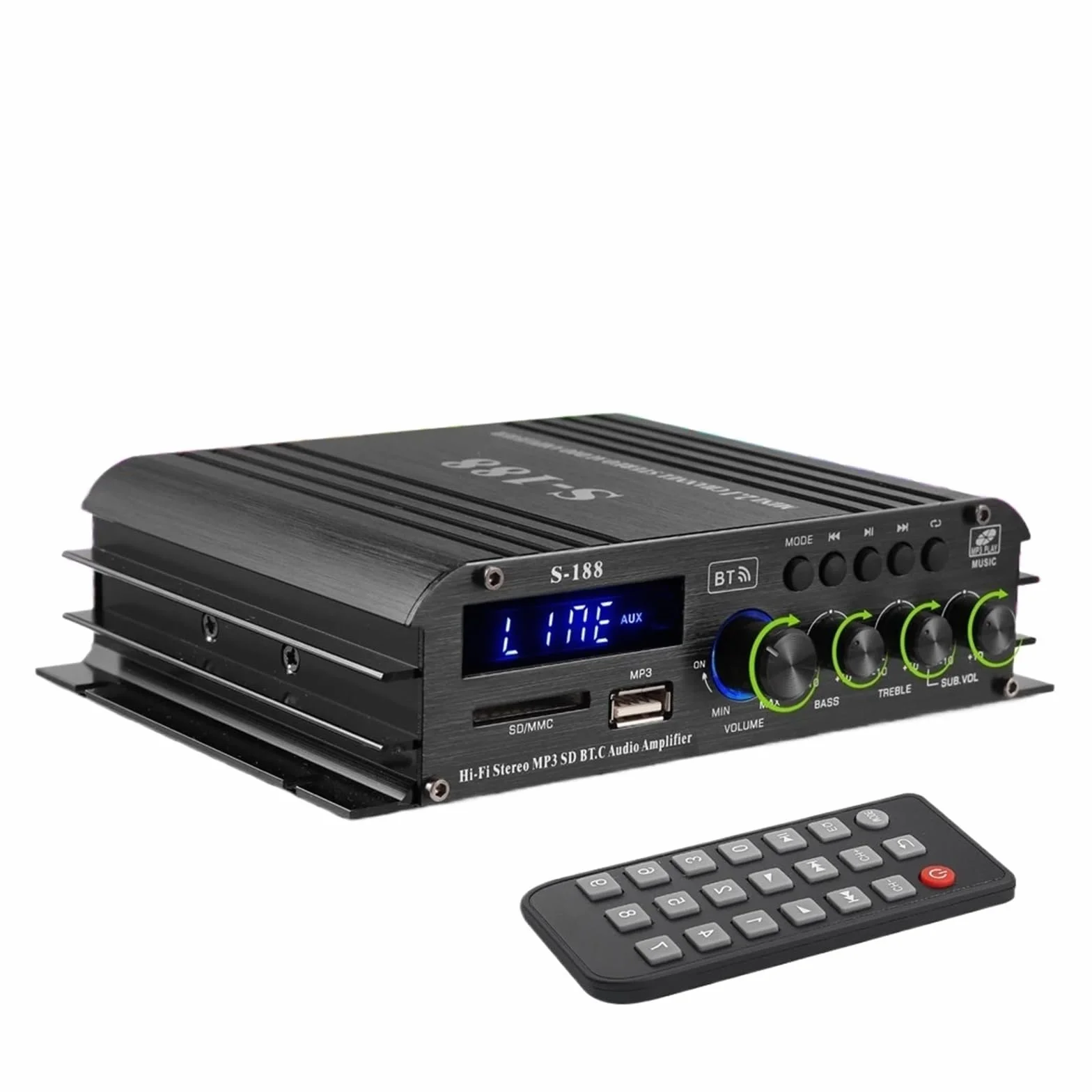 Wzmacniacz stereo Bluetooth HiFi Wzmacniacz mocy Basy i wysokie tony Odtwarzacz muzyczny Głośnik 90 W Kompaktowy i inteligentny