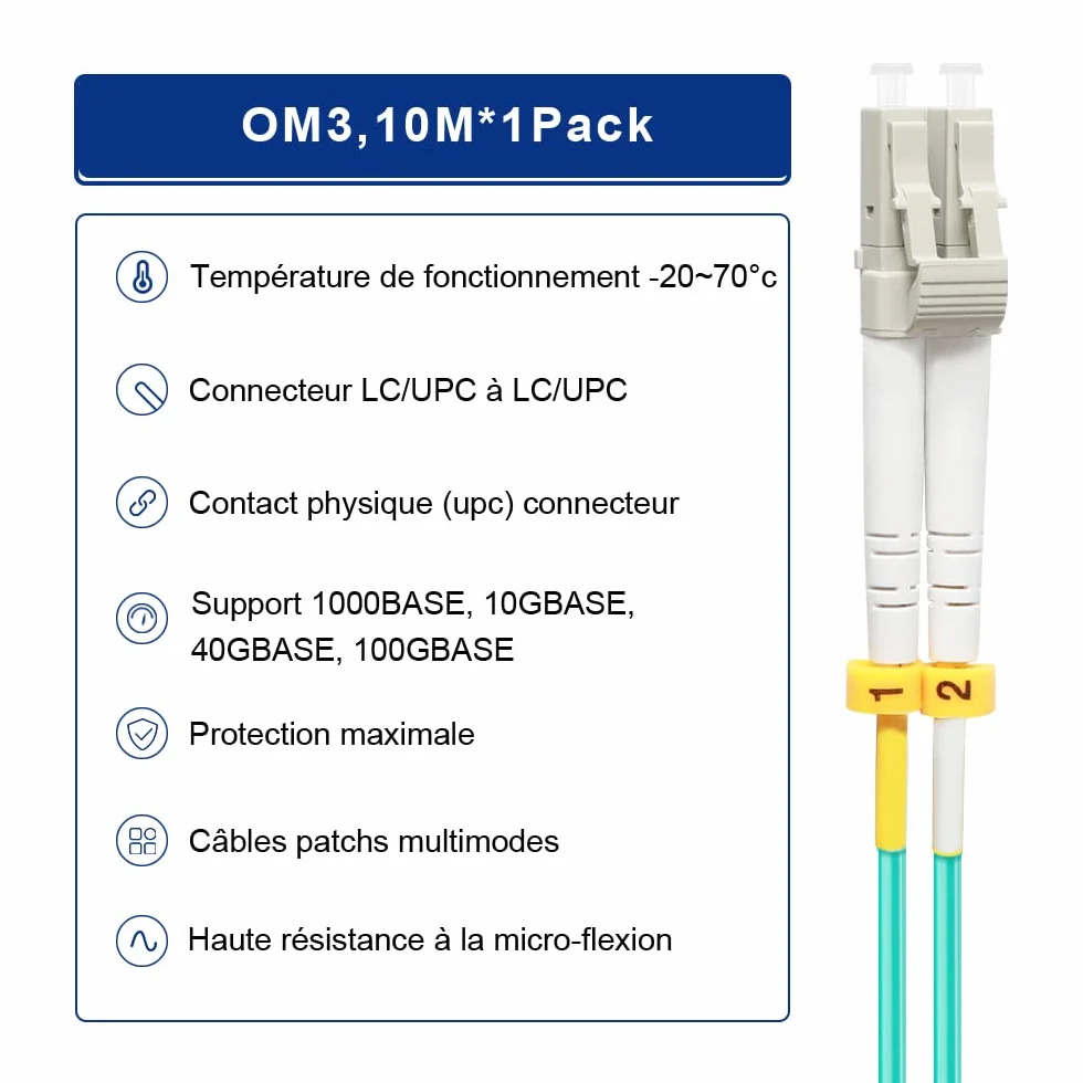 10M OM3 LC do LC Kabel światłowodowy | Opcje długości: 0,5m-100m, 10GB Duplex LC-LC 50/125um LSZH Multimode kable światłowodowe-10 meter