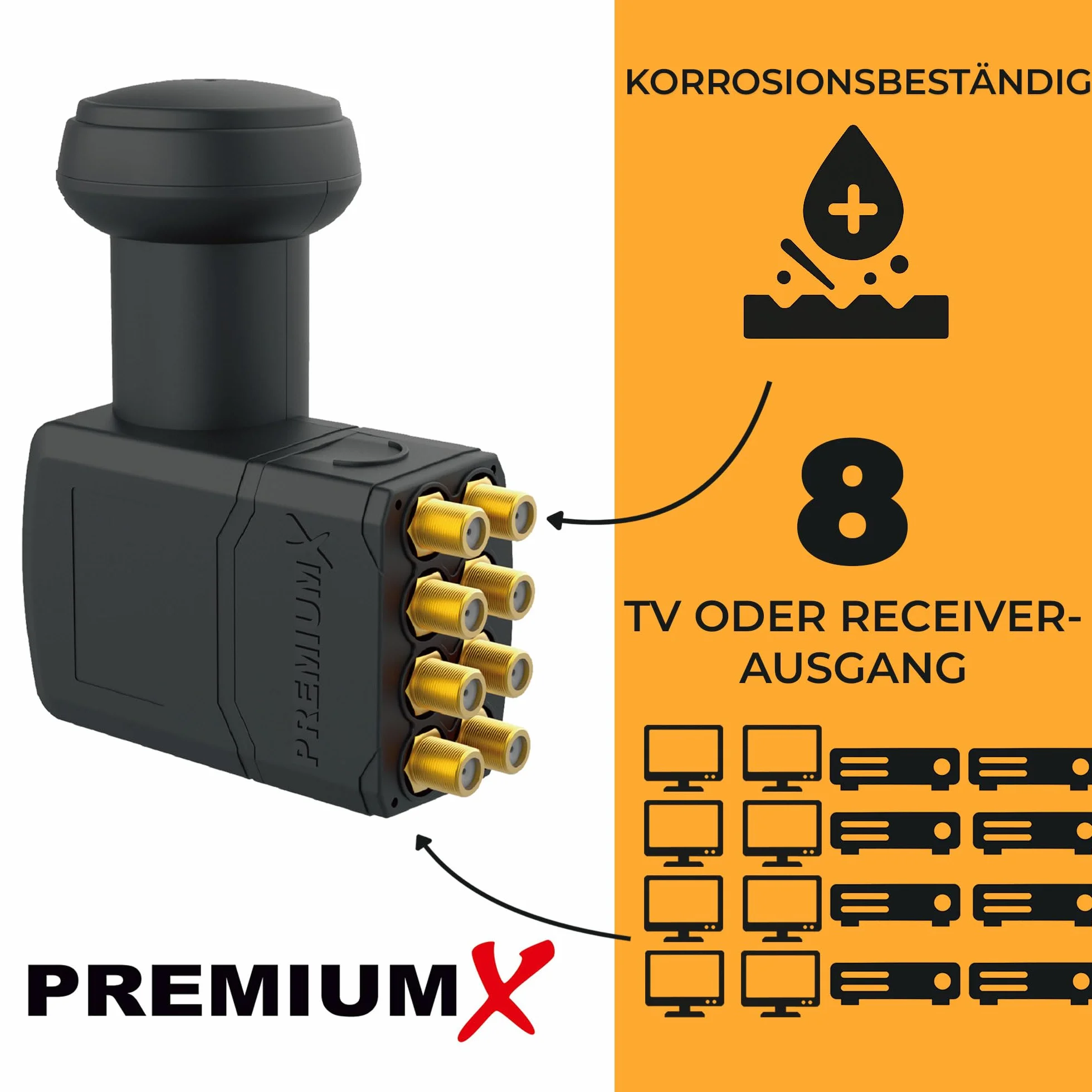 PremiumX Octo LNB 4K dla 8 uczestników Direct SAT 8-drożny LNC 0,1 dB Digital HDTV FullHD 3D UHD HD