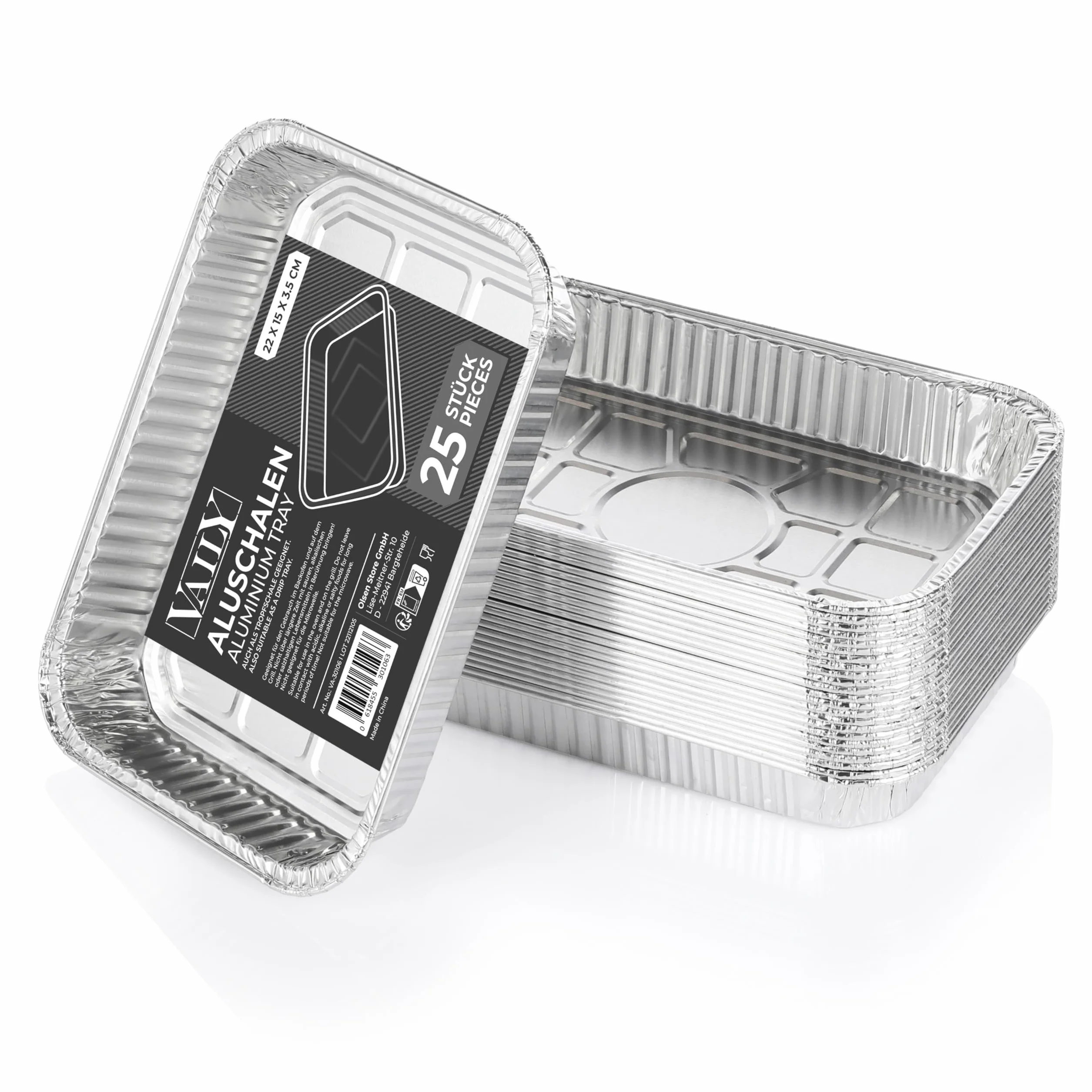 Vaily miseczki aluminiowe małe, 25 sztuk - miseczki grillowe na warzywa - akcesoria do grilla gazowego, węglowego i elektrycznego jako miseczki odłapujące tłuszcz - 22 x 15 cm