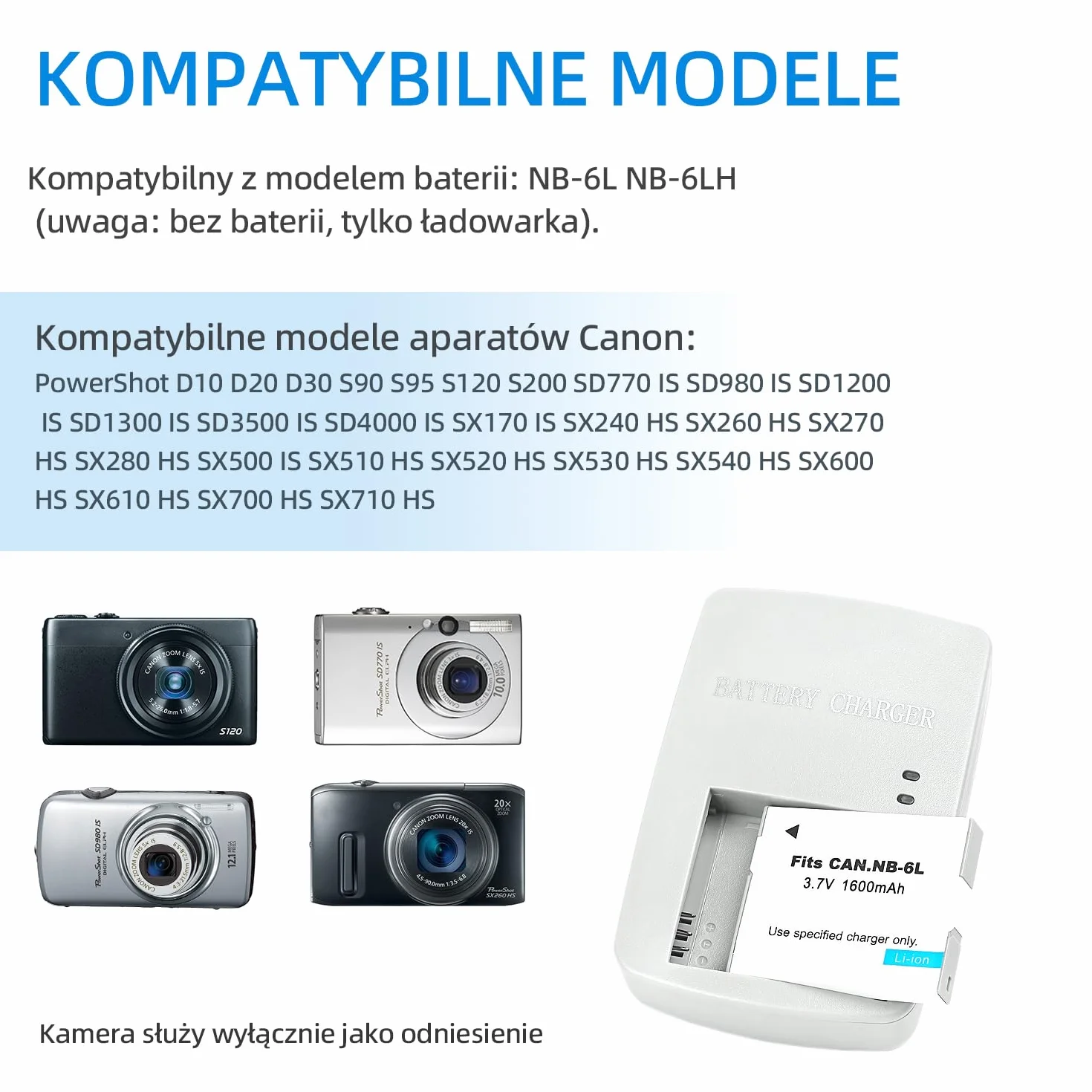 NB-6L/NB-6LH CB-2LY Ładowarka do Baterii Kompatybilna z Canon PowerShot SX540 HS, SX530 HS, SX520 HS, SX510 HS, SX500 HS, SX170 IS, SX700 HS, SX710 HS, SX610 HS, SX600 HS, S120, D20, D30, S90