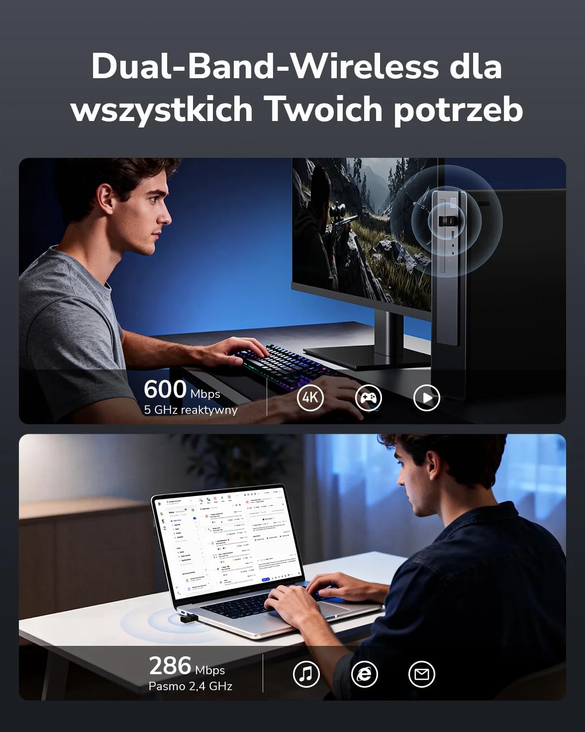 Cudy AX900 WiFi 6 adapter USB WU900, dwuzakresowy bezprzewodowy klucz sprzętowy 600 Mb/s + 286 Mb/s, kompaktowa konstrukcja nano, gry o niskim opóźnieniu, MU-MIMO, OFDMA, Windows 7/10/11, kompatybilny
