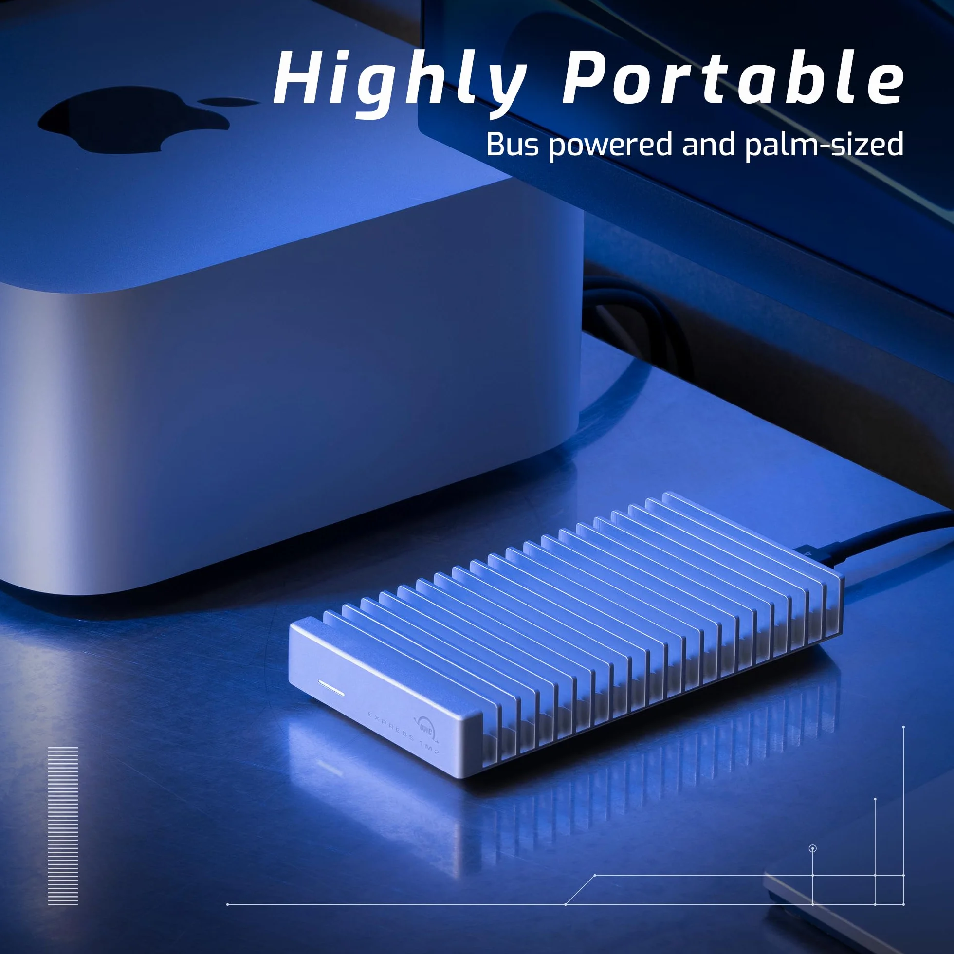 OWC Express 1M2 przenośny dysk SSD NVMe Thunderbolt (USB-C) USB4, ultraszybki zewnętrzny dysk SSD z aluminiową obudową z radiatorem (tylko obudowa)